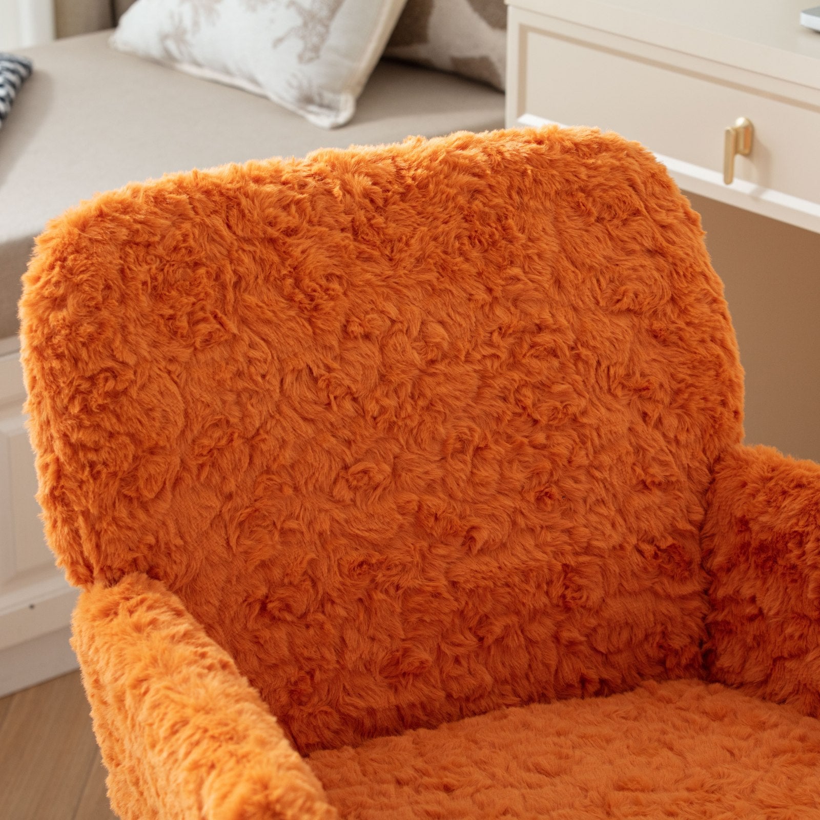 Faux Rabbit Hair Office Chair with Golden Metal Base, Adjustable Swivel