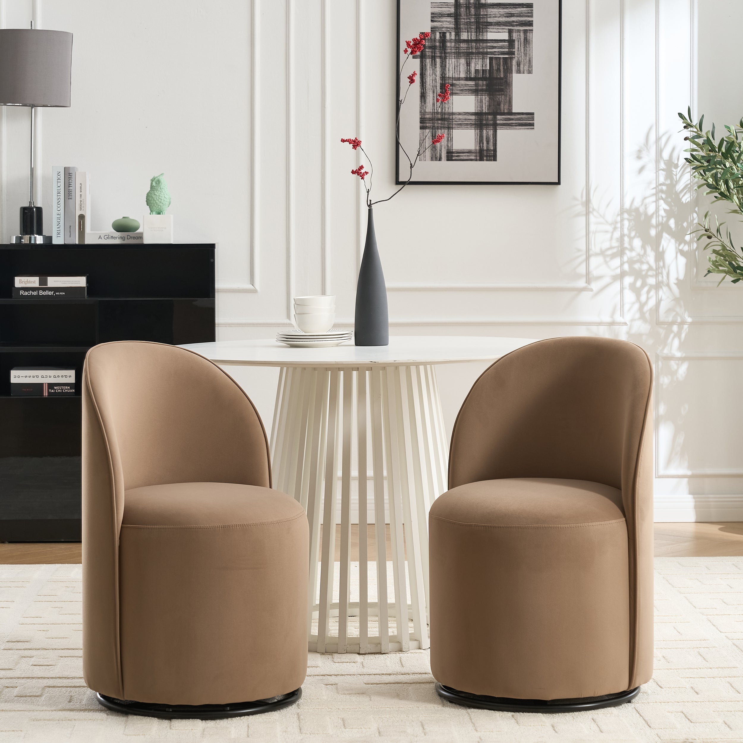 Ashcombe Mid Century Modern Round Velvet Dining Chair