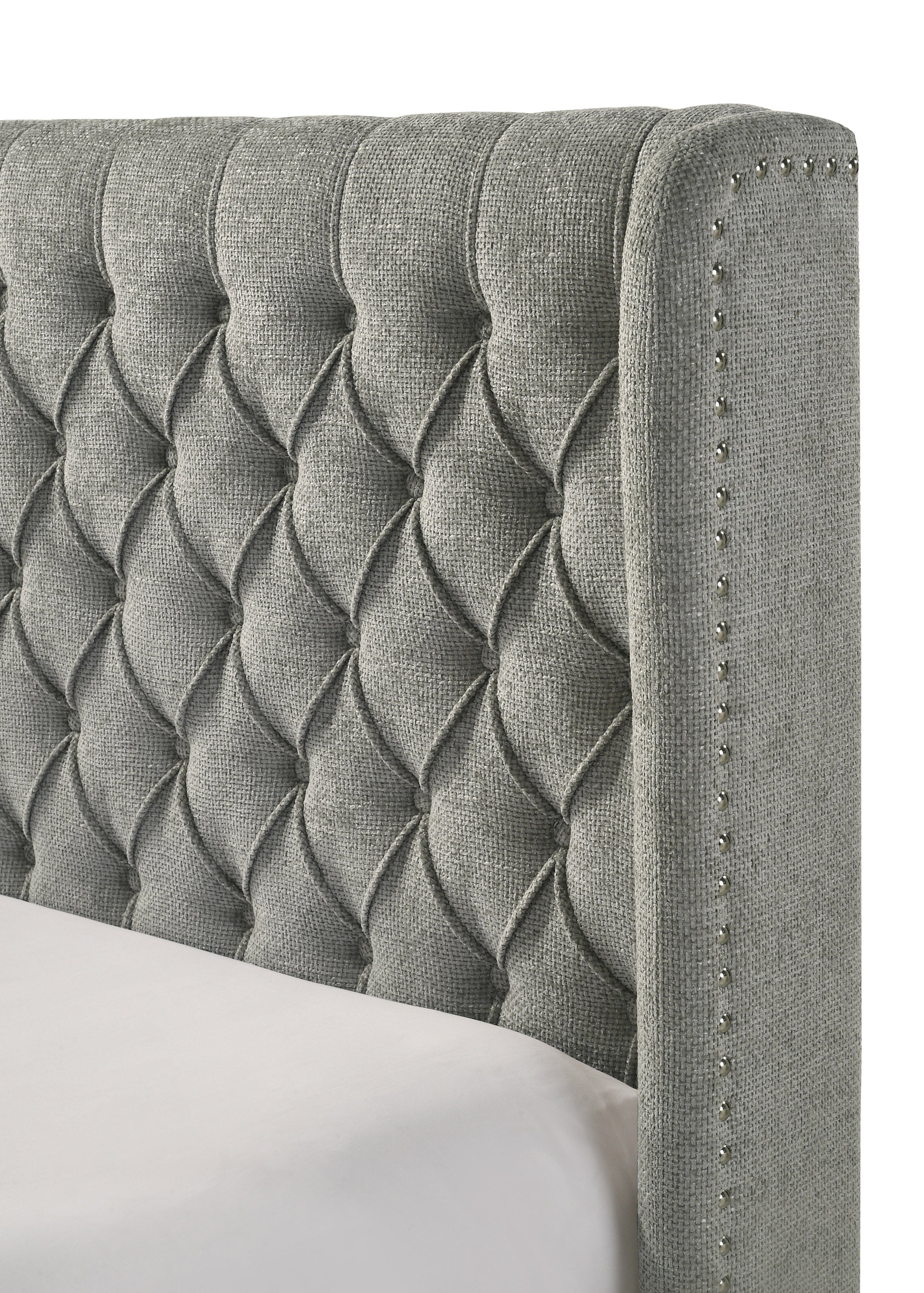 Soft Tweed Fabric Winged Headboard Bed