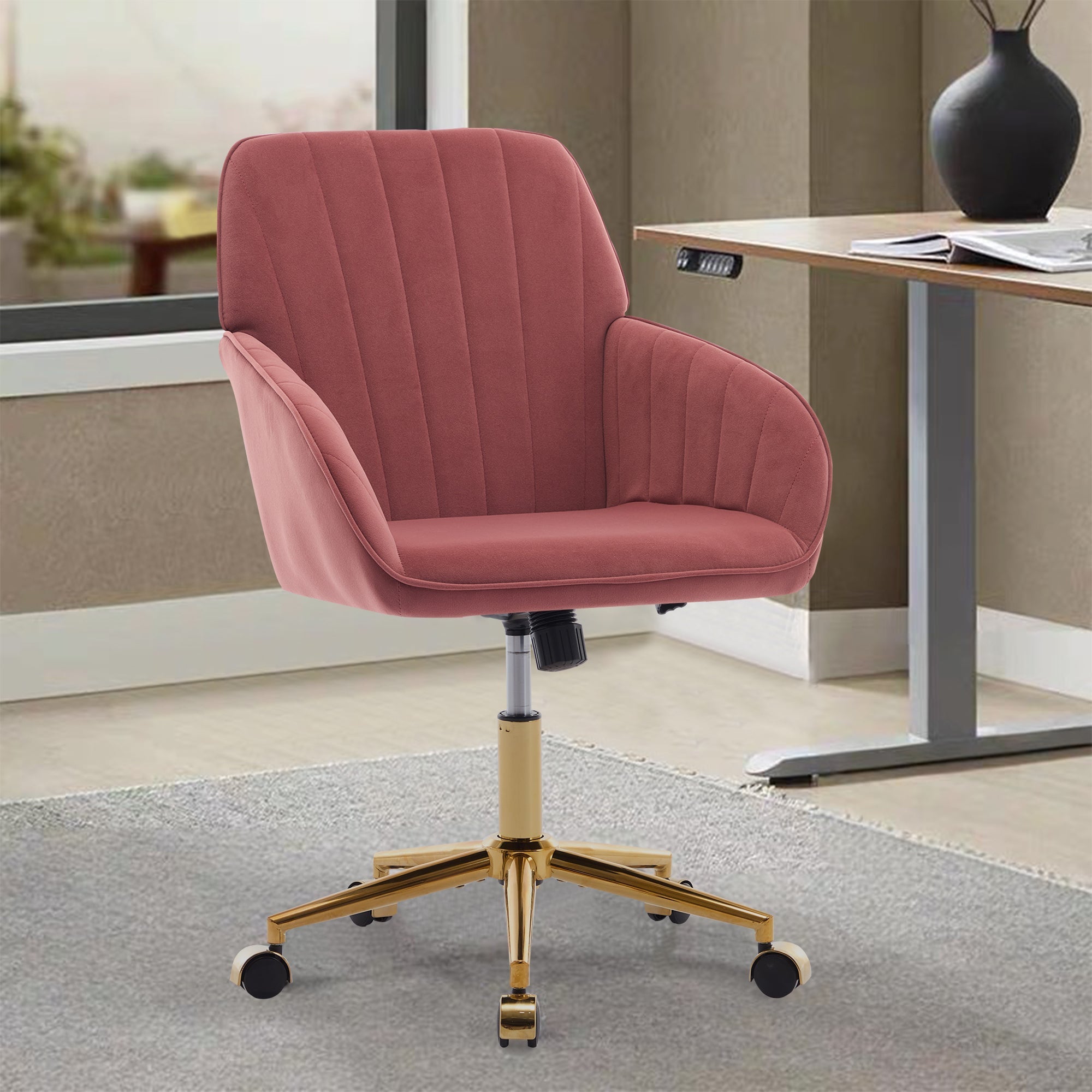 Adjustable Ergonomic Swivel Chair with Golden Base