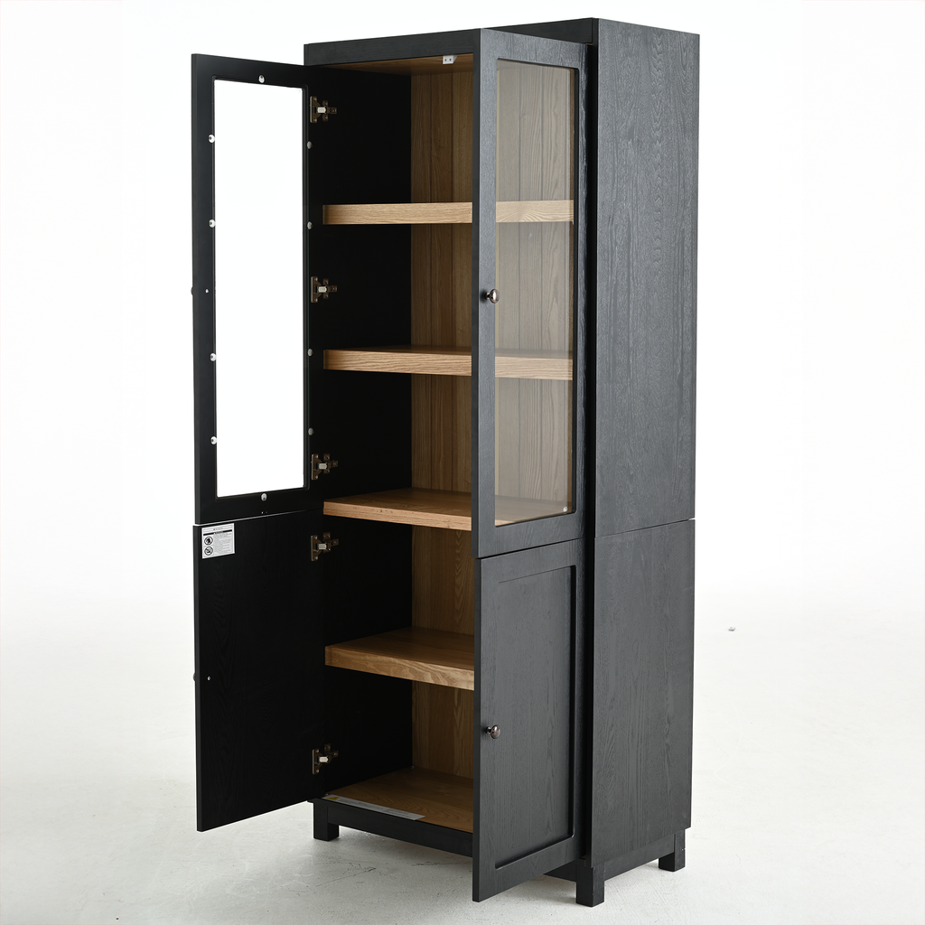 Mid-Century Modern Style Tall Display Cabinet with Glass Doors