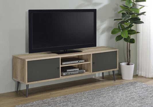 Meuble TV Allie 2 portes 70'' avec étagère de rangement, pin antique et gris, 701076 