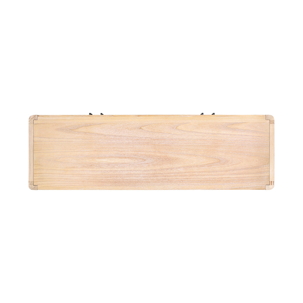 Farmhouse Style 4-Door Cabinet with Natural Distressed Finish