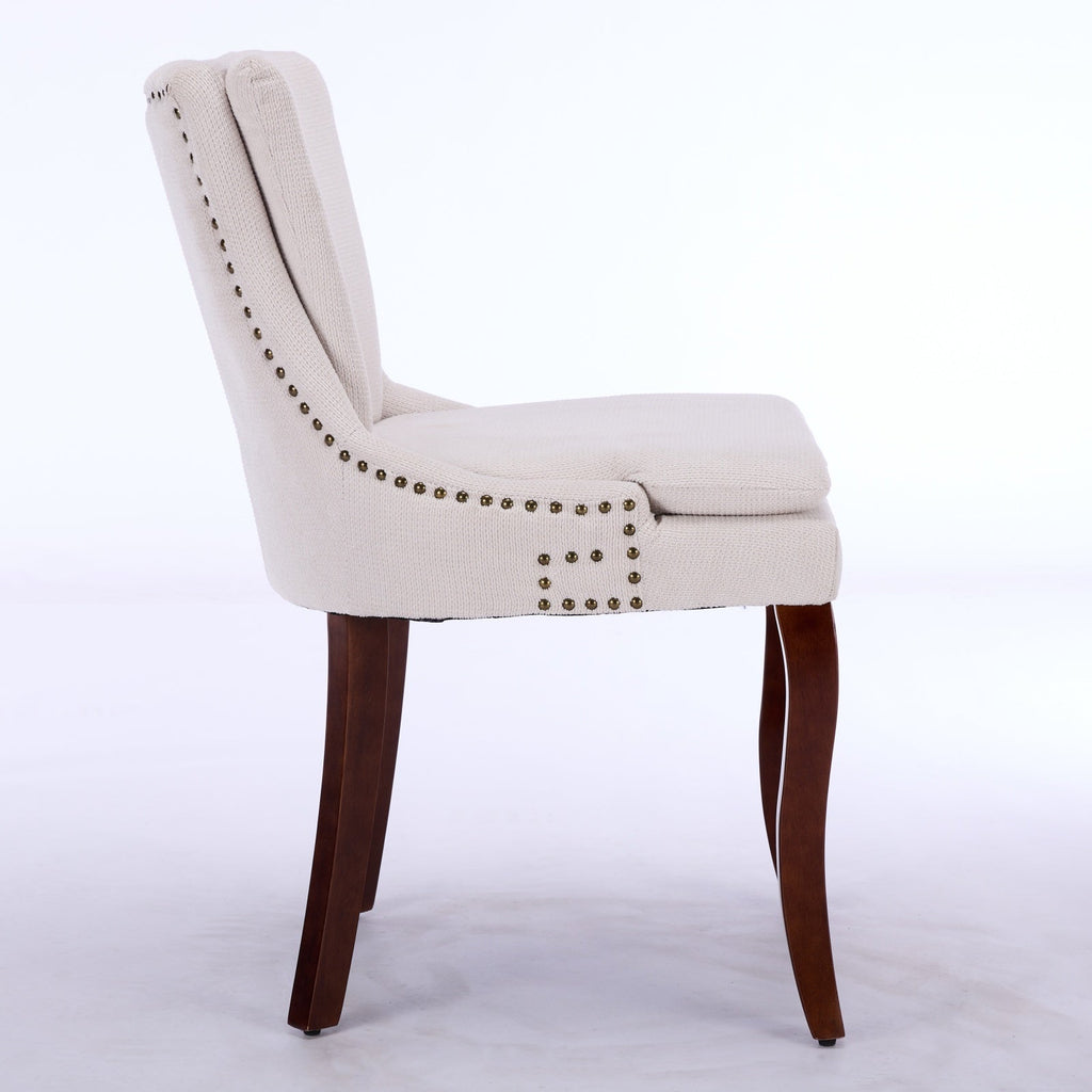 ChenilleUpholstered Dining Chairs with Curved Solid Wood Legs, Set of 2
