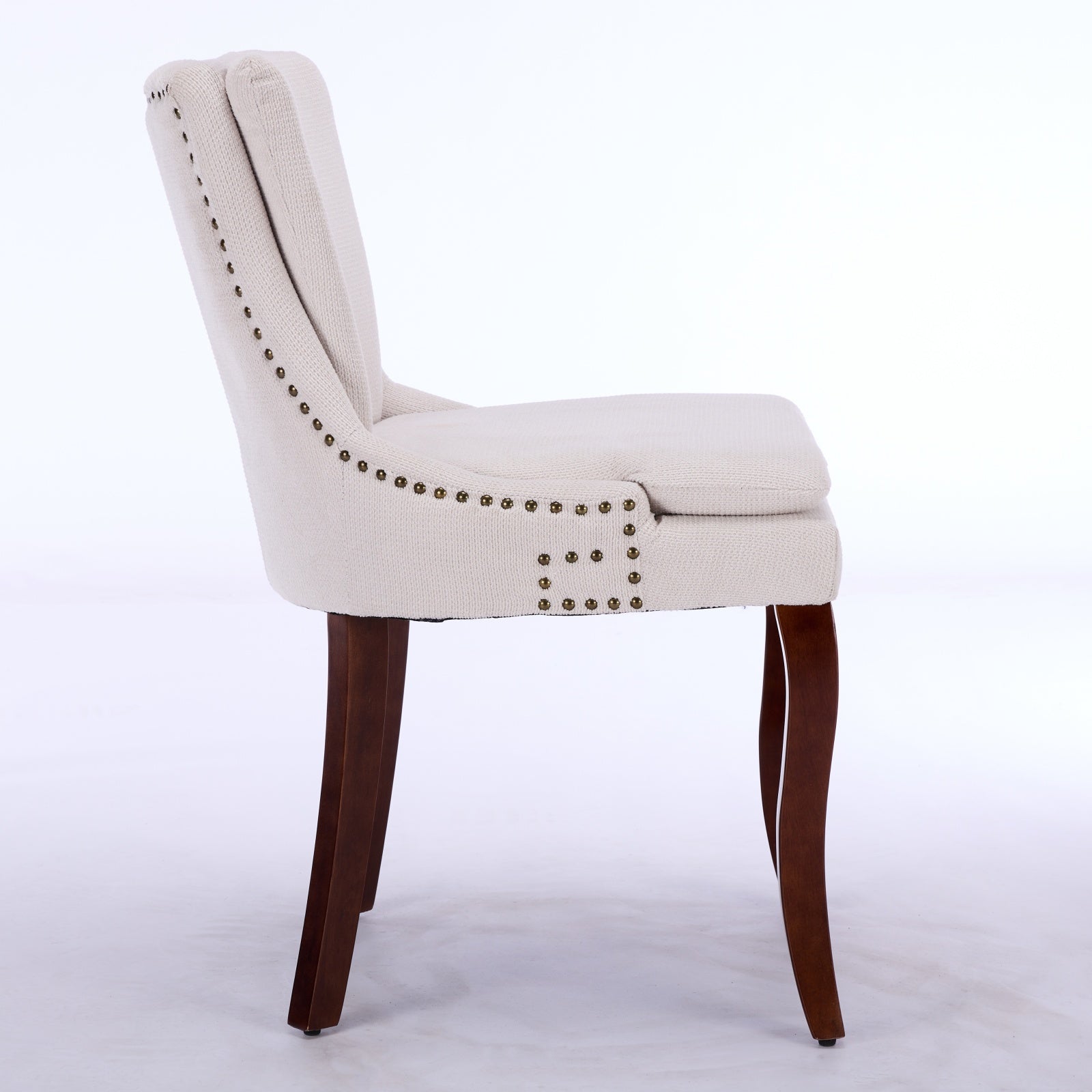 ChenilleUpholstered Dining Chairs with Curved Solid Wood Legs, Set of 2