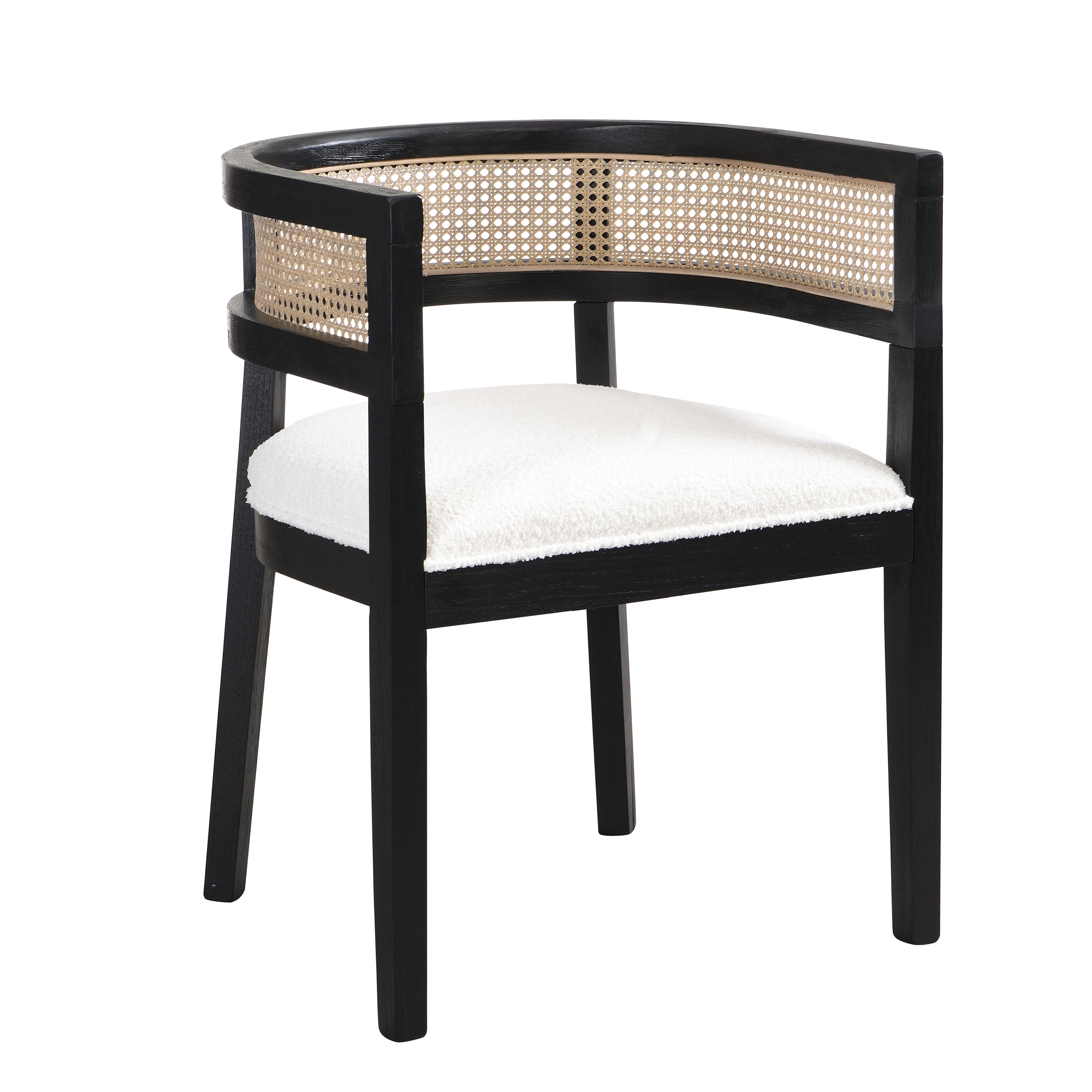Barrel Dining Chair with Rattan Back, Set of 2