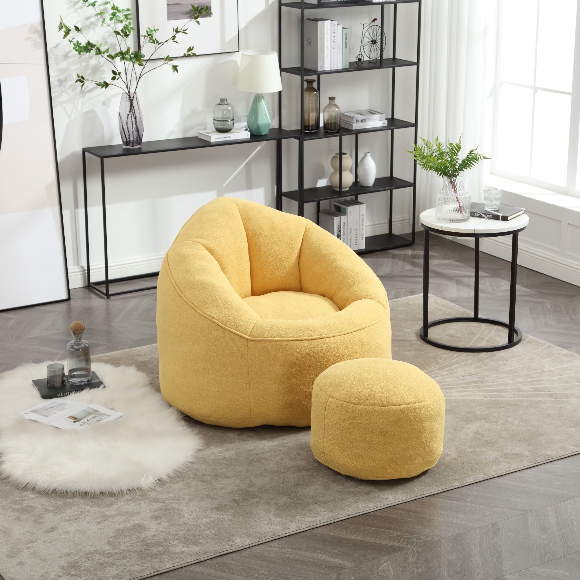 Bean Bag Sofa Chair with High-Pressure Foam and Footrest