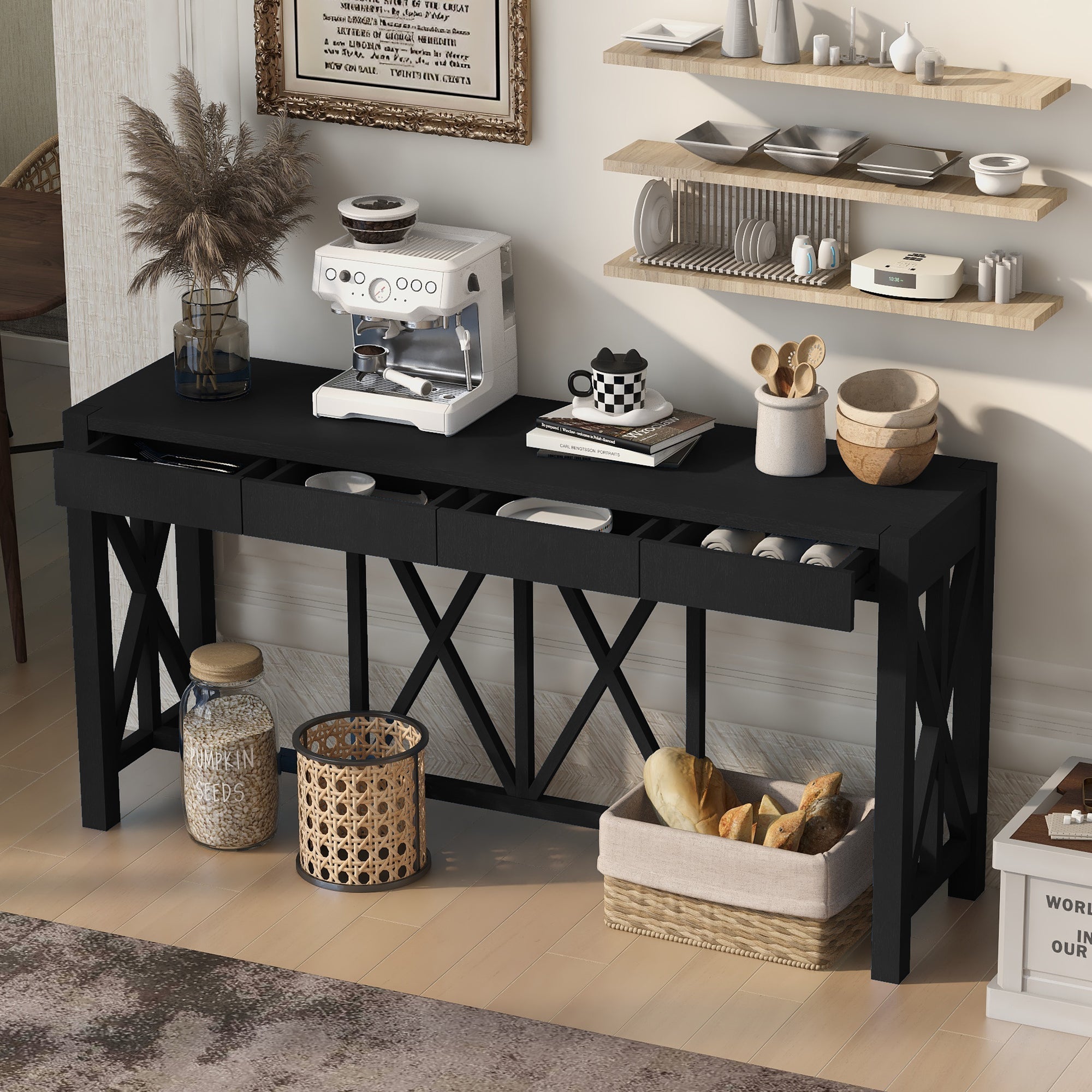 Modern Crisscross Design Entryway Table with Open Bottom Storage