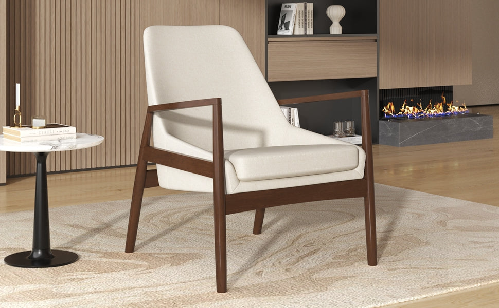 Faux Leather Mid-Century Modern Armchair with Solid Wood Frame