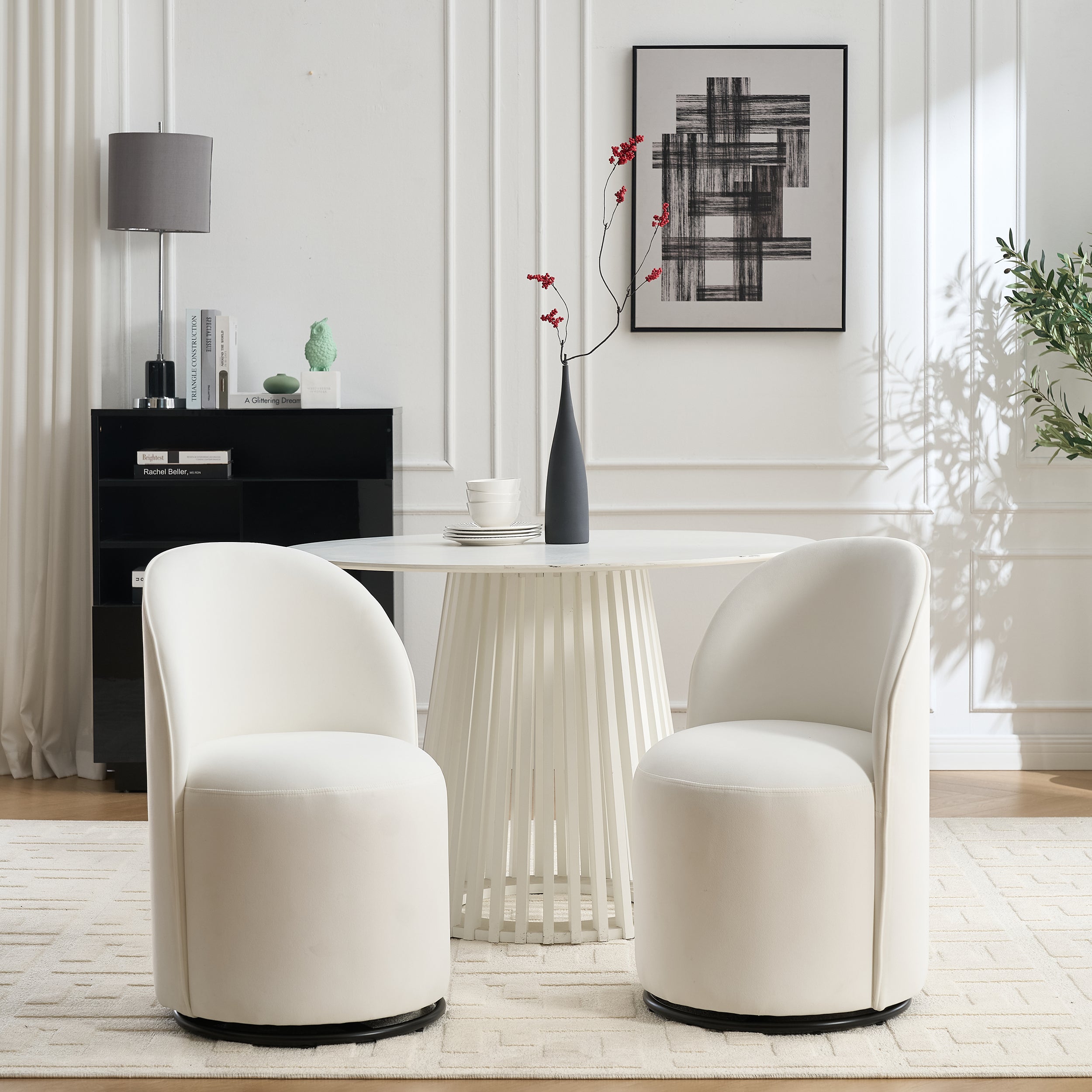 Ashcombe Mid Century Modern Round Velvet Dining Chair