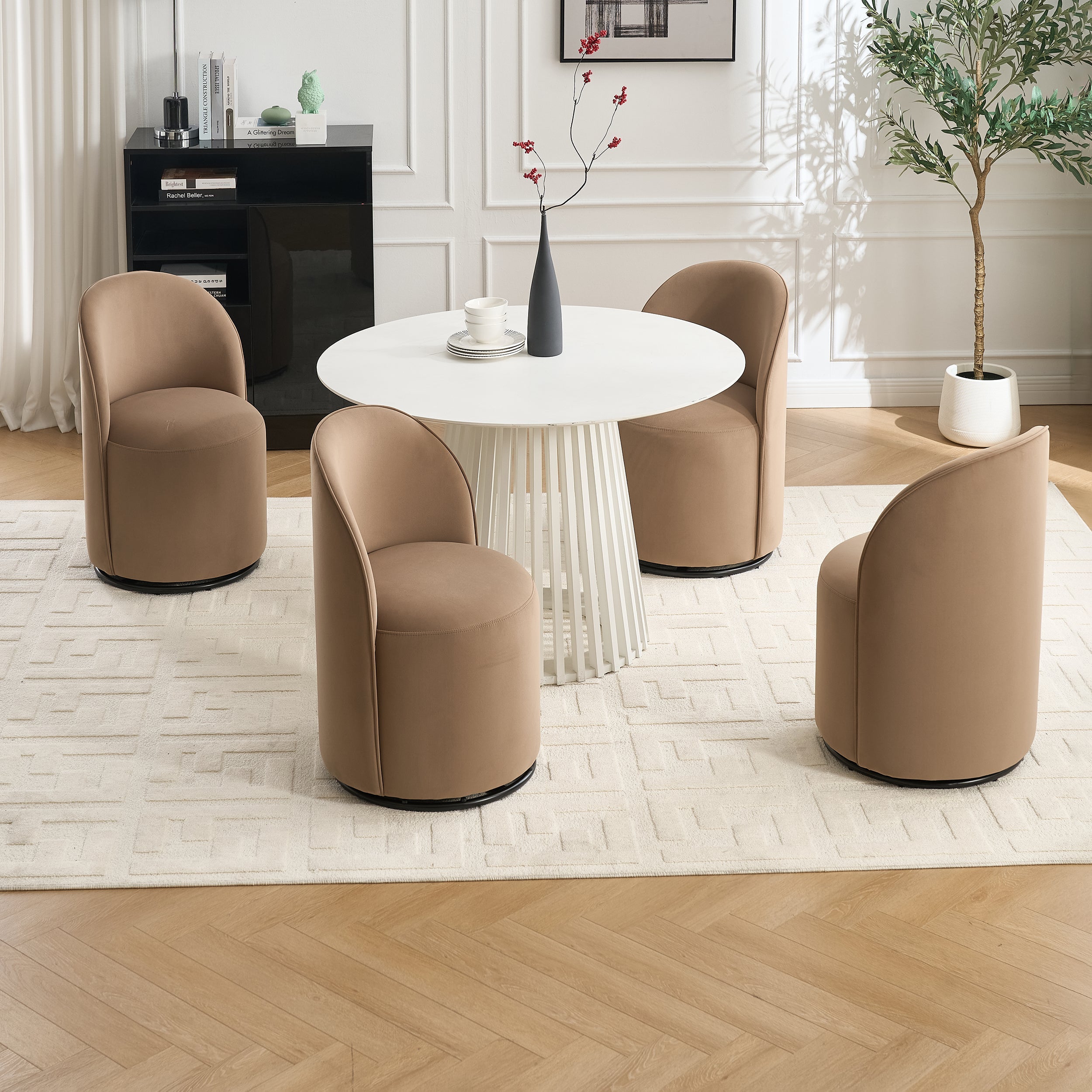 Ashcombe Mid Century Modern Round Velvet Dining Chair