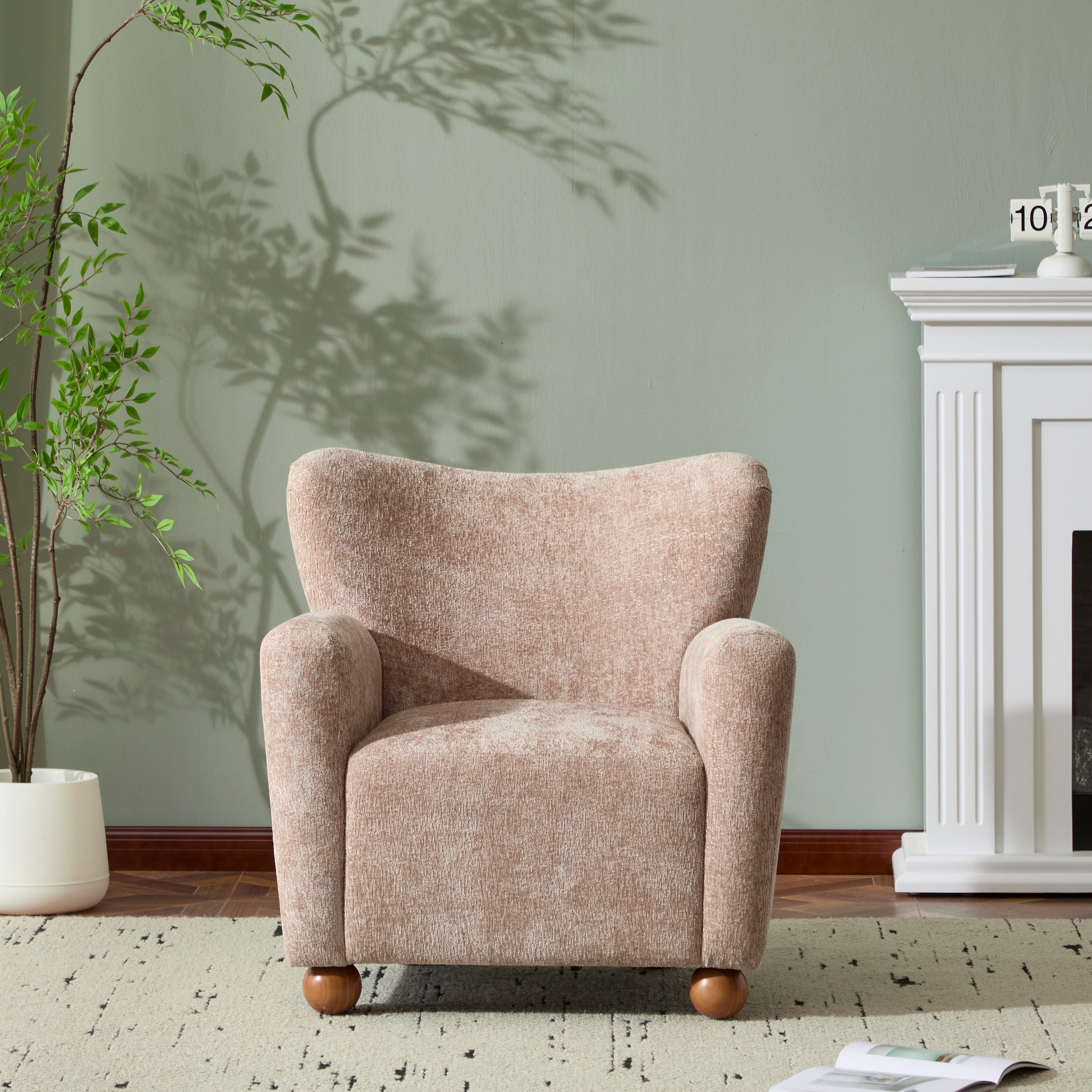 Cozy Wingback Accent Chair with Round Wood Feet