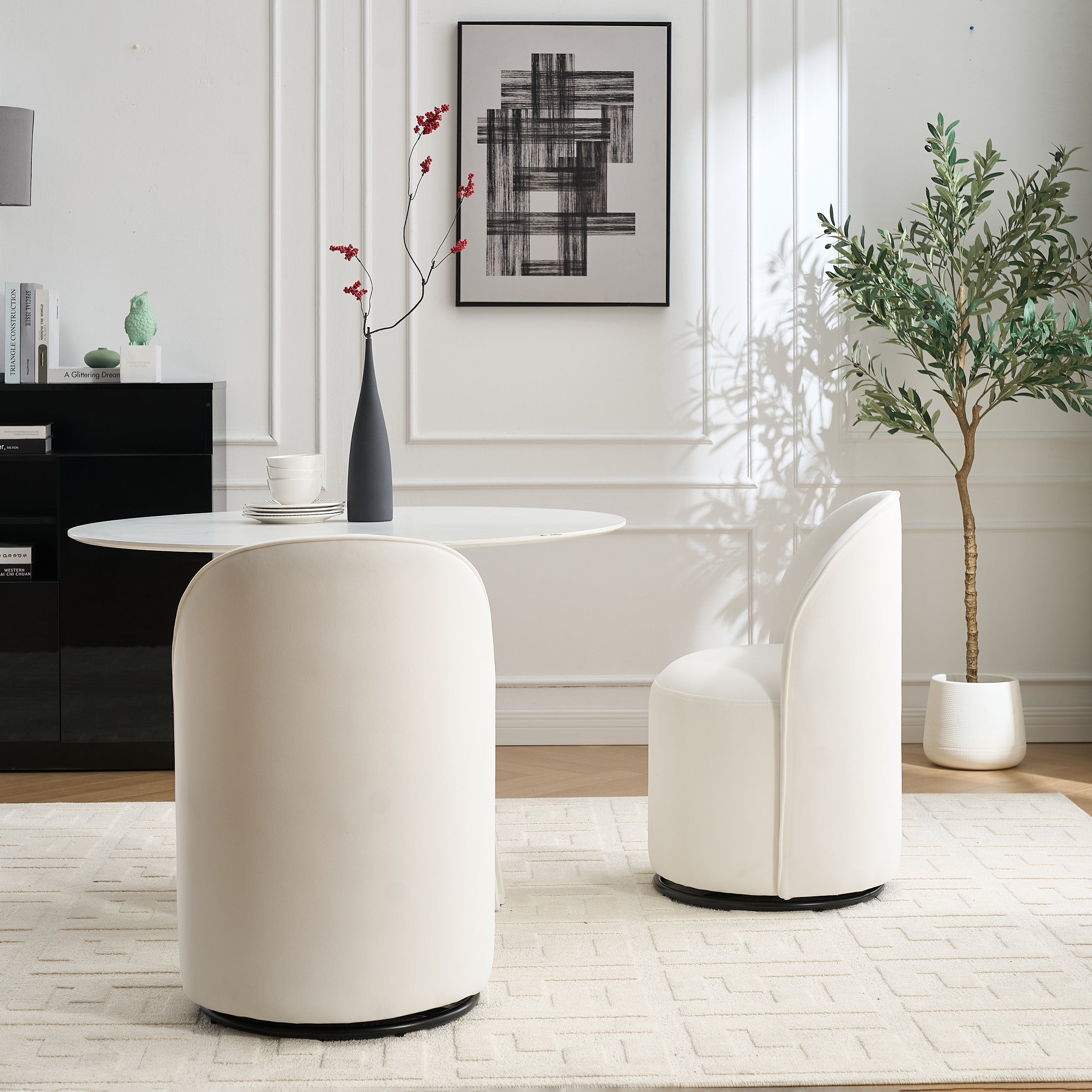 Ashcombe Mid Century Modern Round Velvet Dining Chair