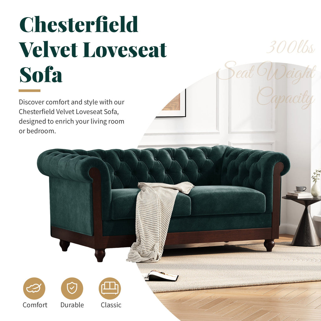 Velvet Rolled Arm Chesterfield Loveseat