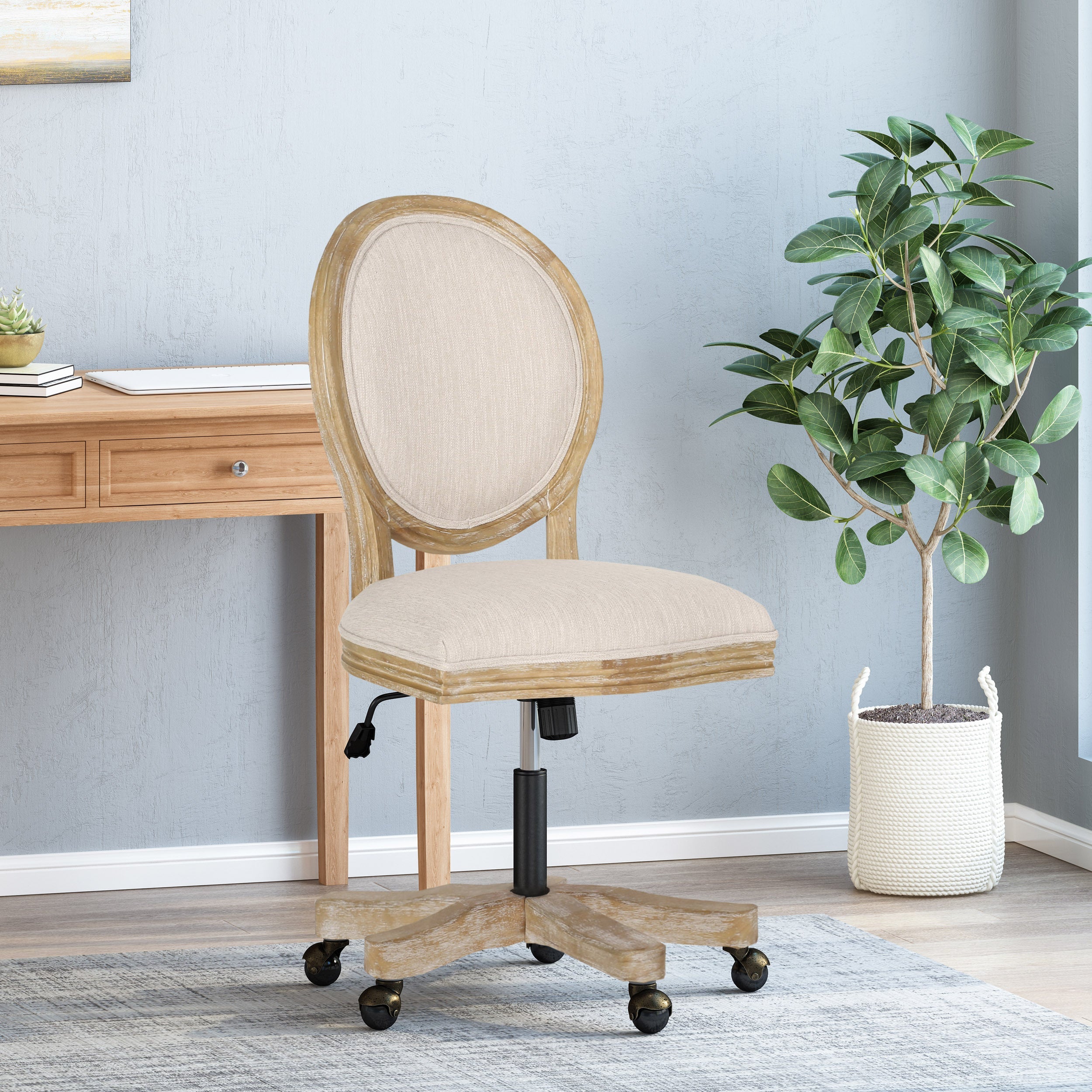 French Country Oval Back Swivel & Lift Office Chair