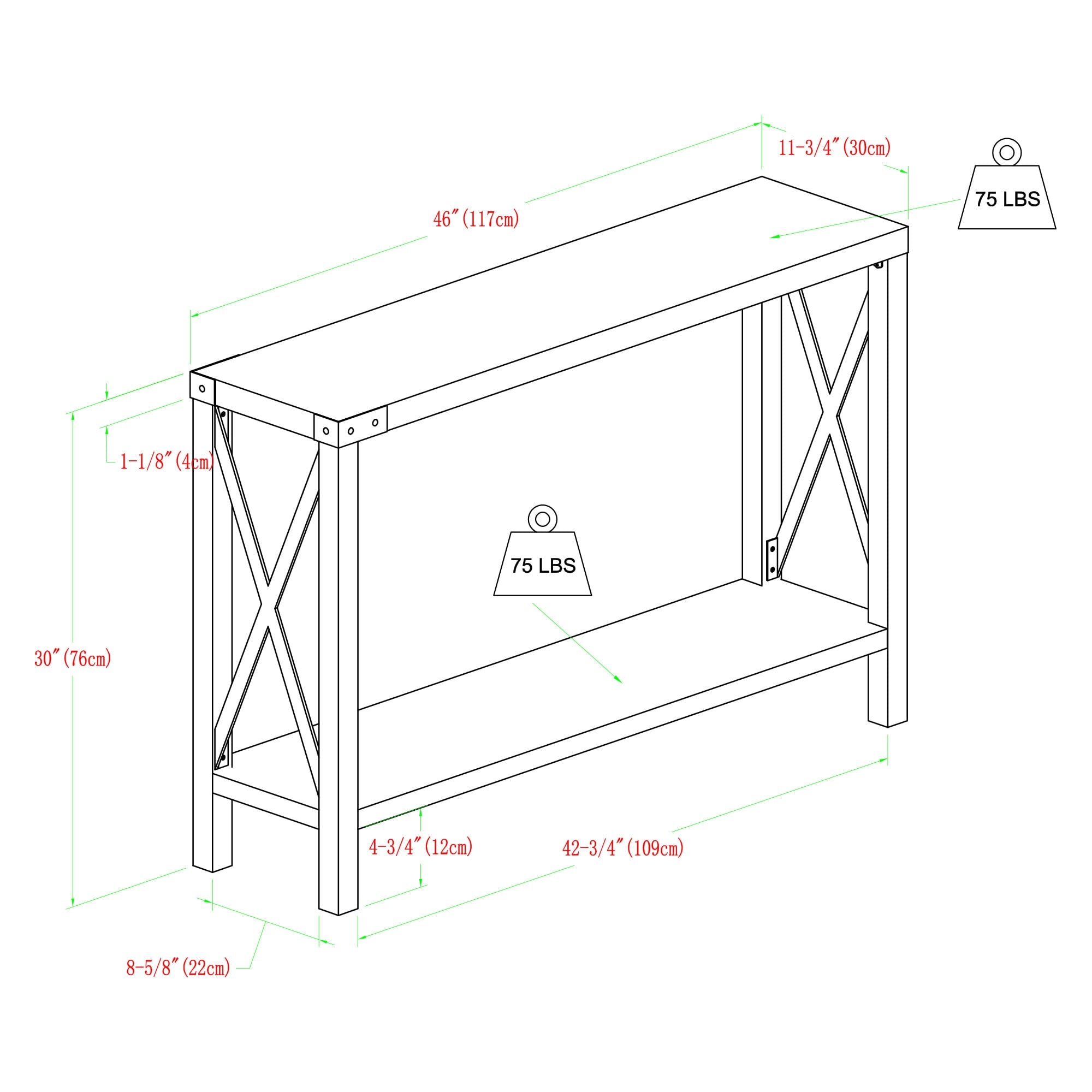 Modern Farmhouse Metal-X Entry Table with Lower Shelf