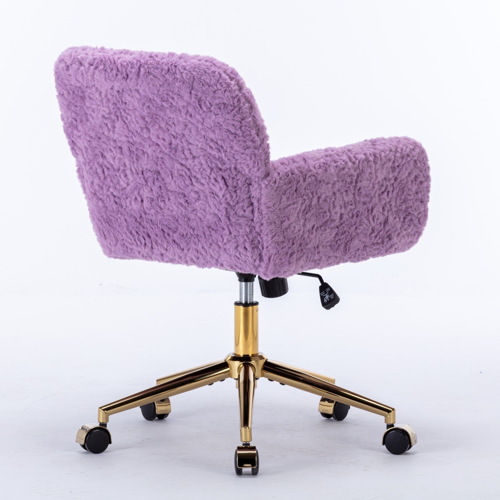 Faux Rabbit Hair Office Chair with Golden Metal Base, Adjustable Swivel