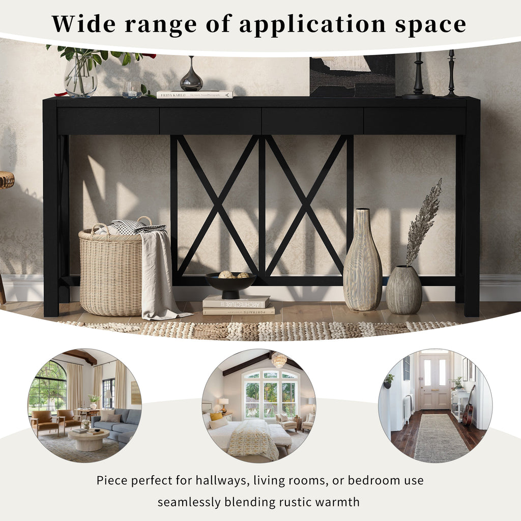 Modern Crisscross Design Entryway Table with Open Bottom Storage