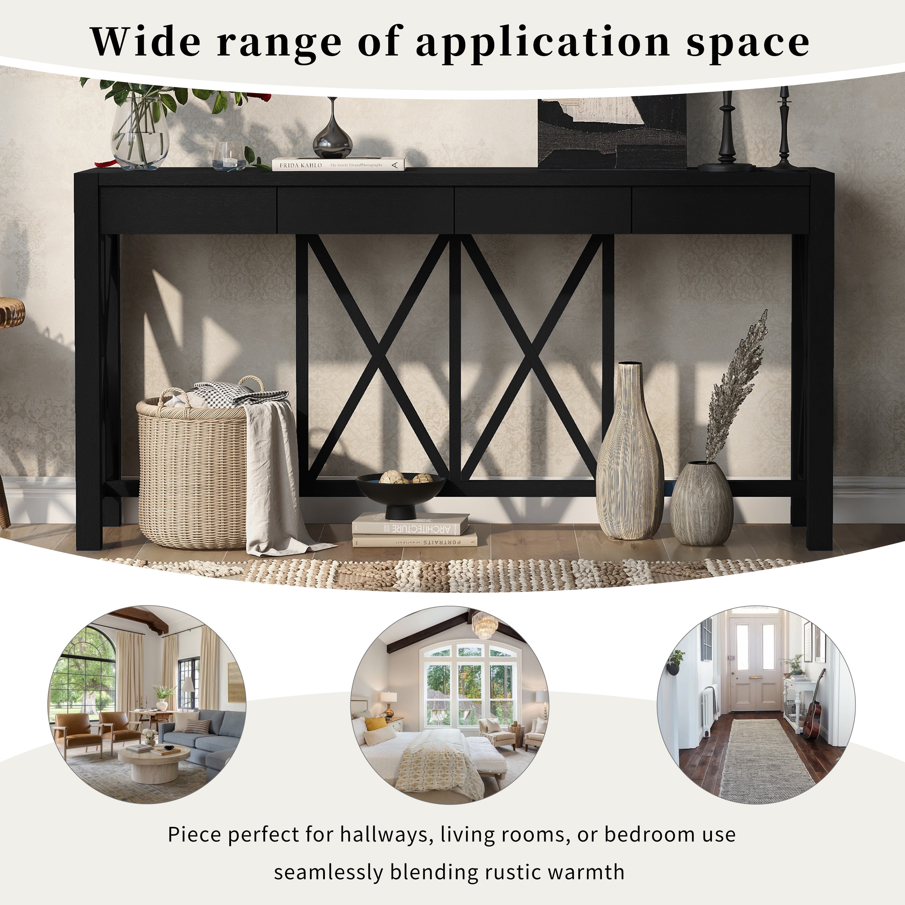 Modern Crisscross Design Entryway Table with Open Bottom Storage