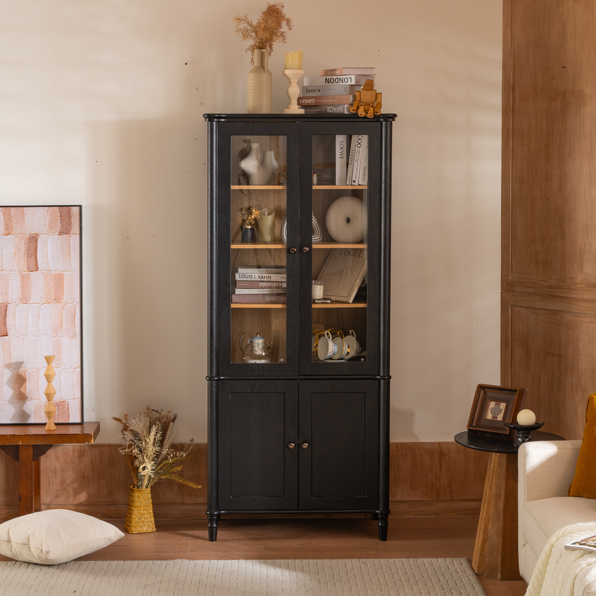 Vintage Style Display Cabinet with Double Glass Doors
