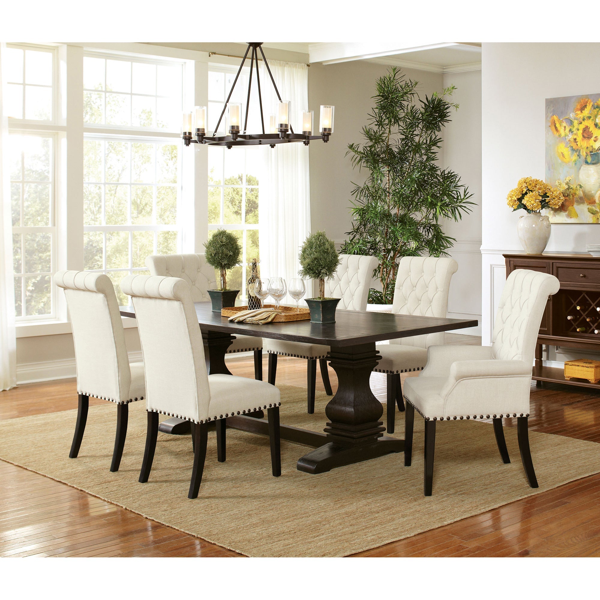 Villeneuve Rustic Espresso Rectangular Double Pedestal Dining Table