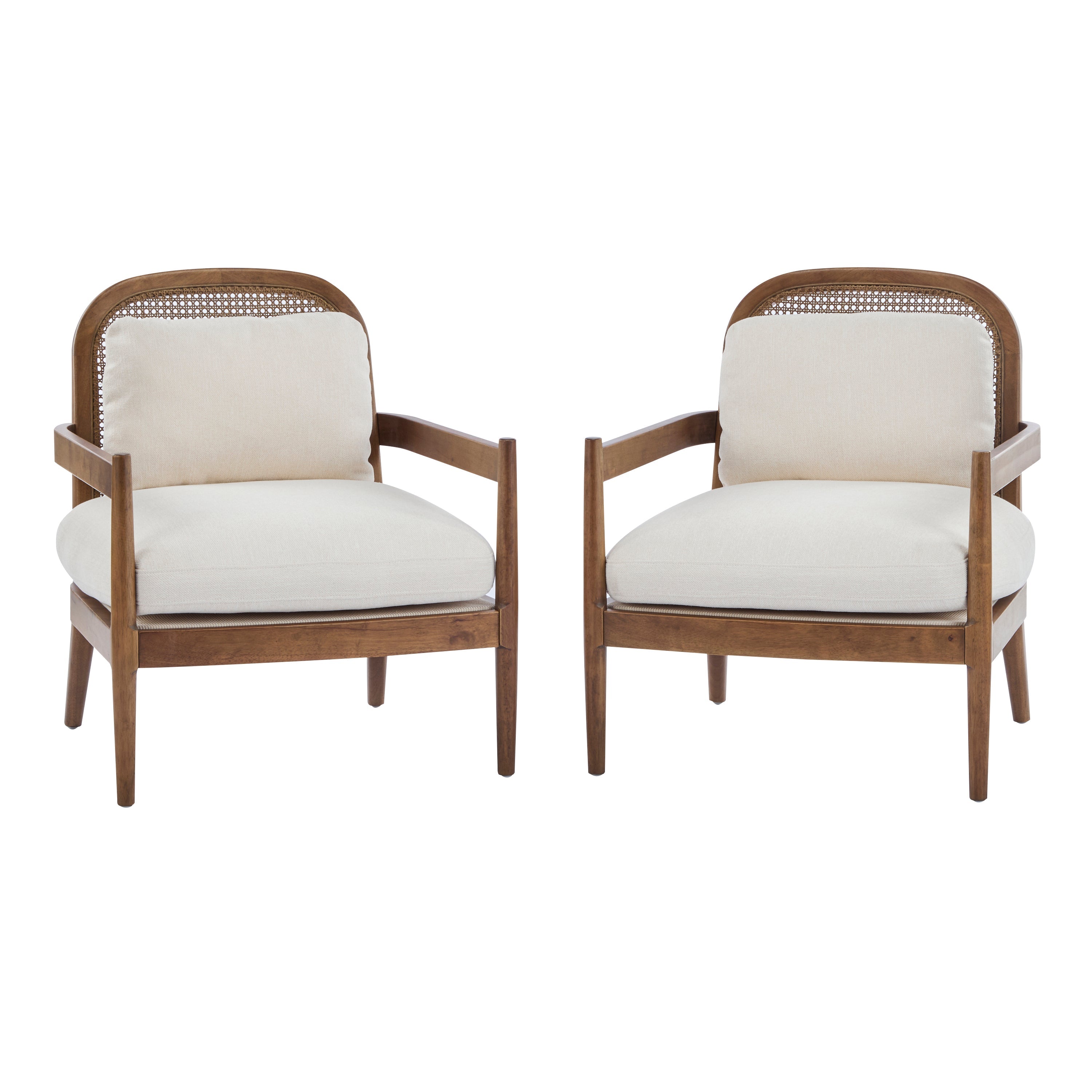 Elliston Rattan Backrest Solid Wood Accent Chair with Cushions, Set of 2