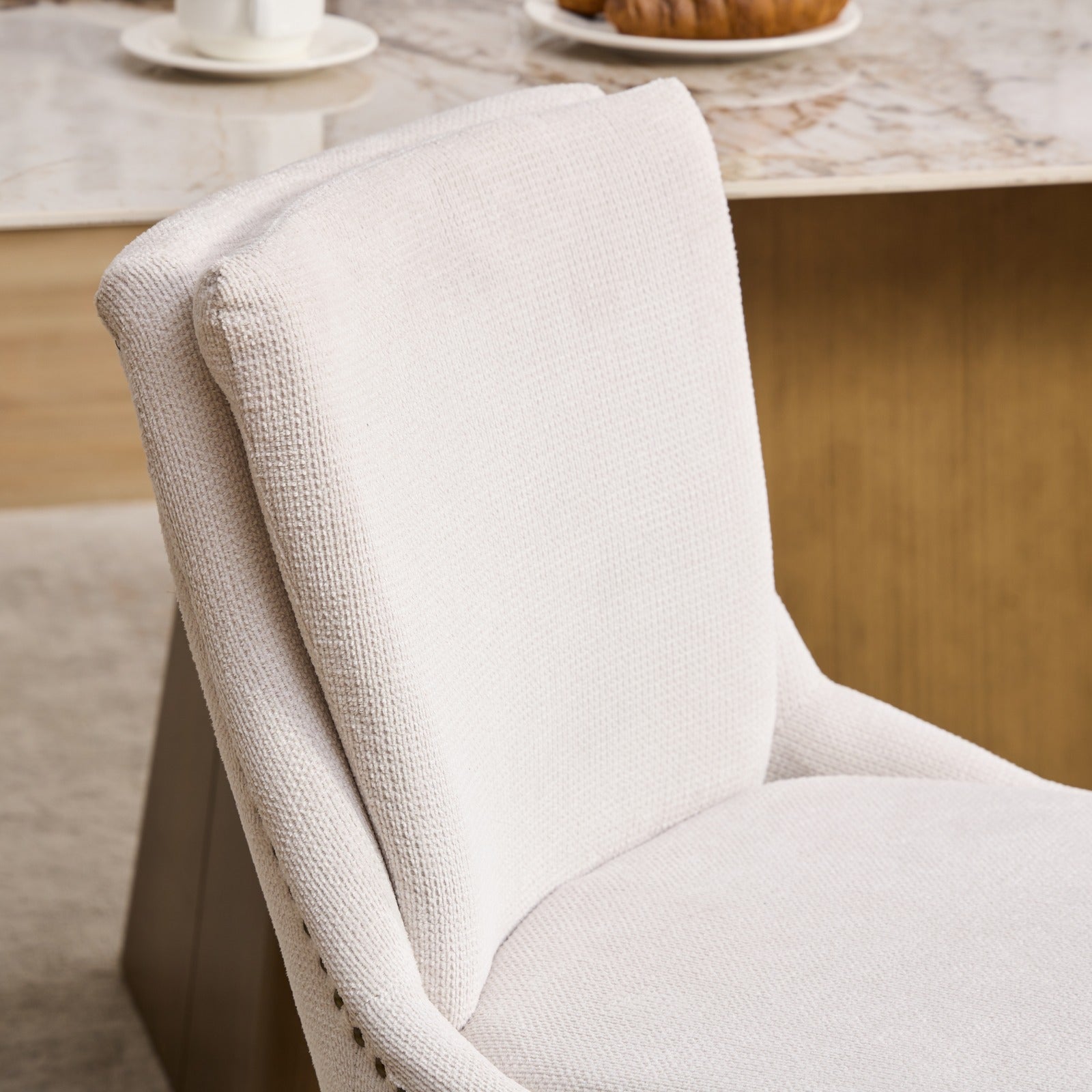 ChenilleUpholstered Dining Chairs with Curved Solid Wood Legs, Set of 2