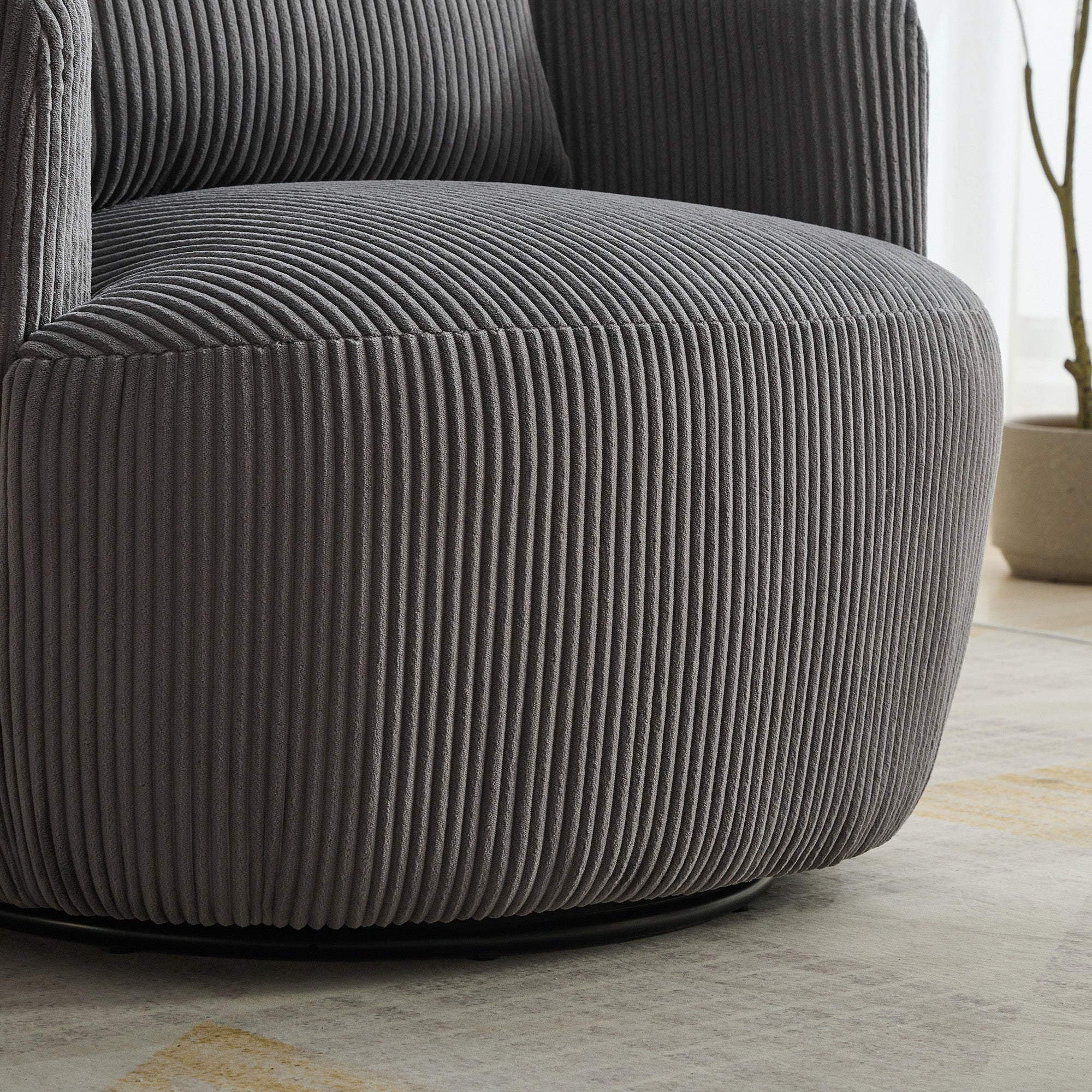Wide Upholstered Corduroy 360° Swivel Barrel Soft Accent Chair with Pillow