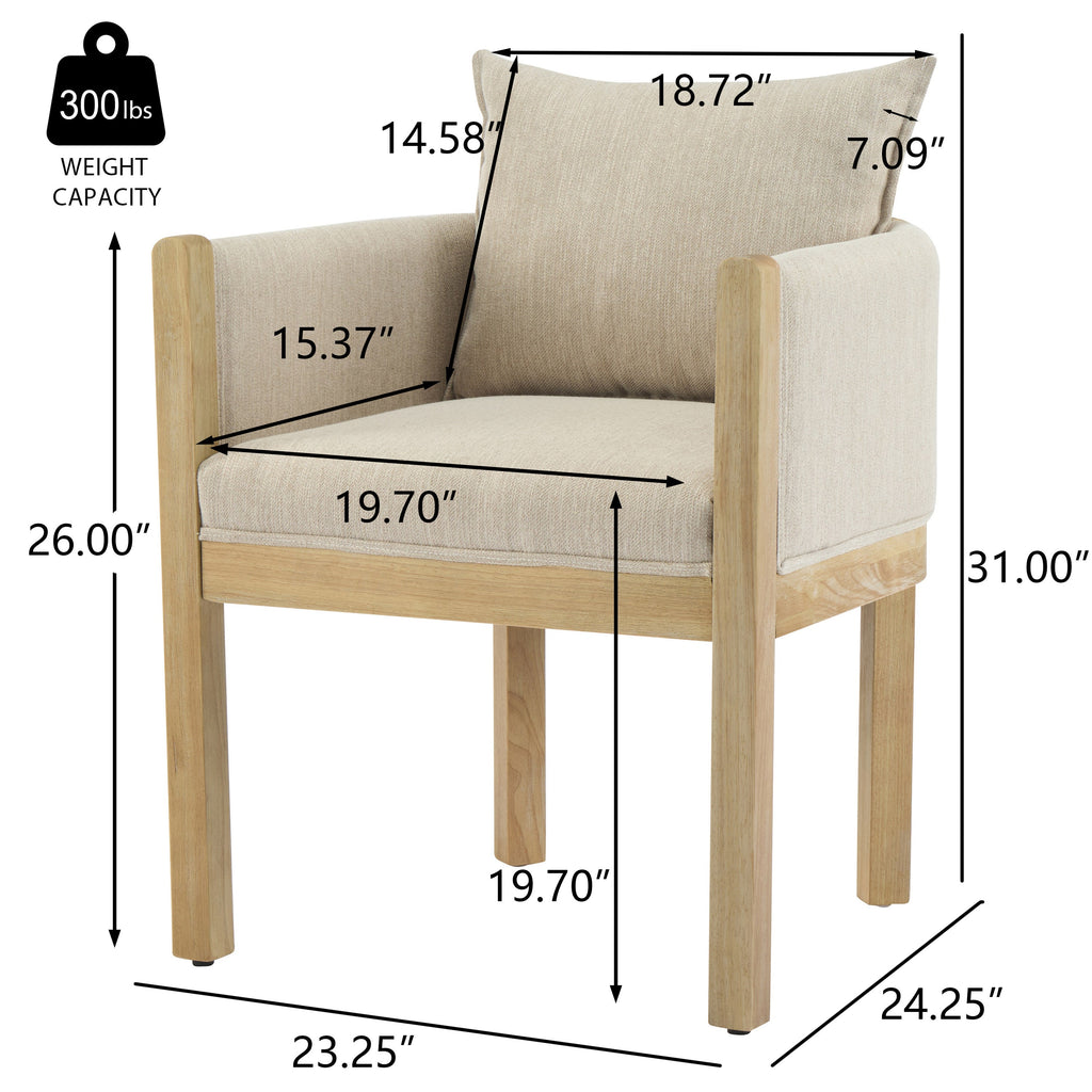 Ainsford Linen Upholstered Armchair with Natural Rubber Wood Legs, Set of 2