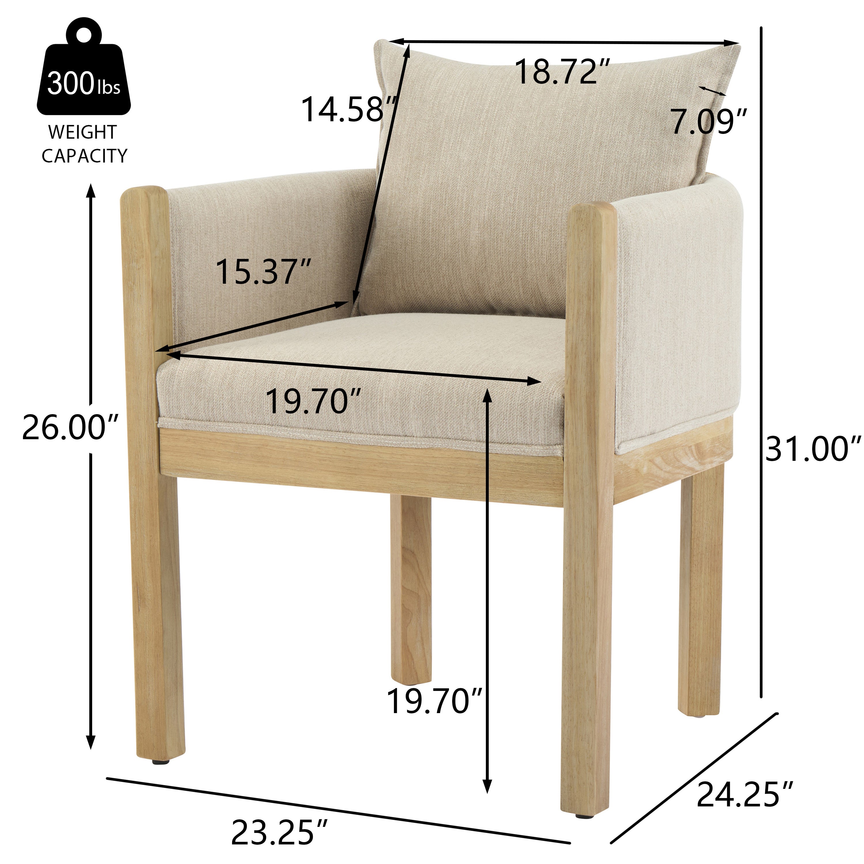 Ainsford Linen Upholstered Armchair with Natural Rubber Wood Legs, Set of 2