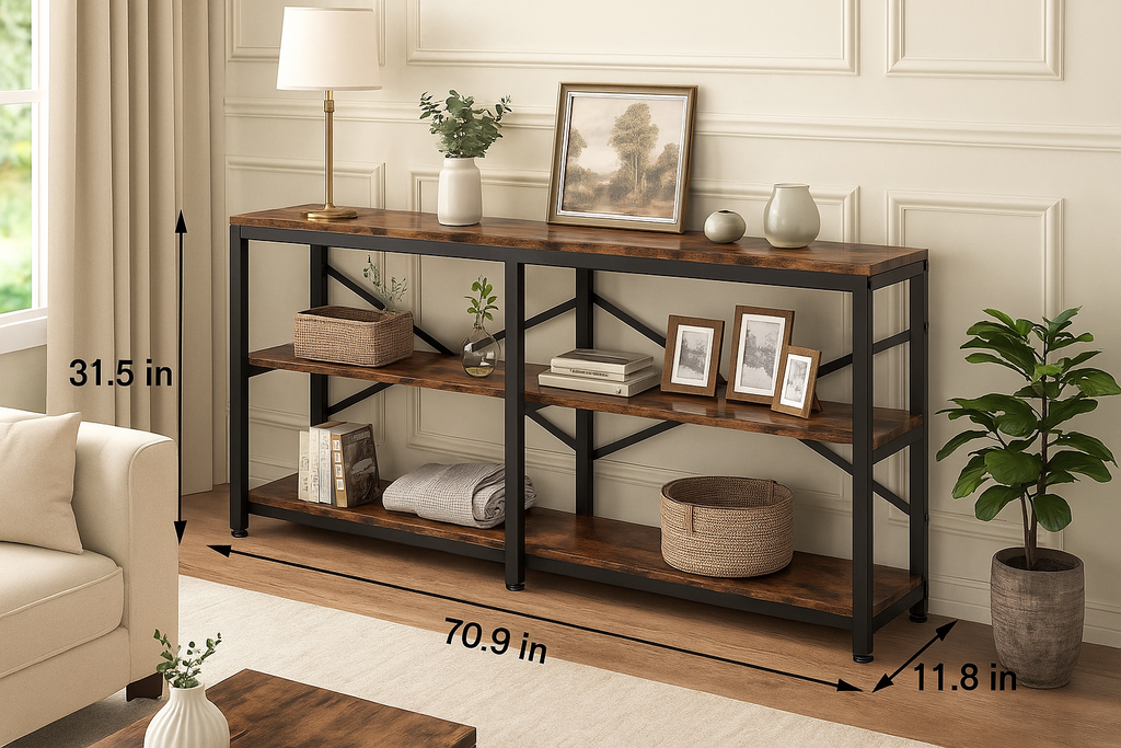 Runford Modern Entryway Table with Metal Frame & X-Back Design