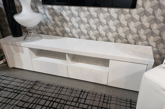 Meuble TV Jude 704262 2 portes 79 po avec tiroirs – Blanc brillant