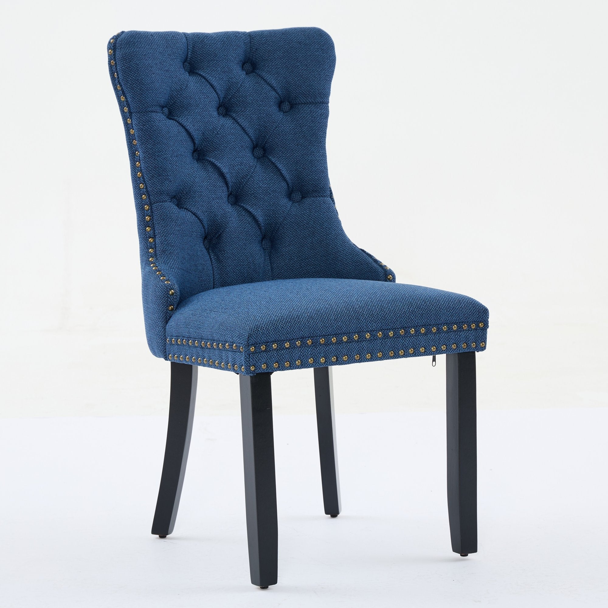 Rosewick Modern Tufted Linen Nailhead Trim Solid Wood Upholstered Dining Chair with Black Legs, Set of 2