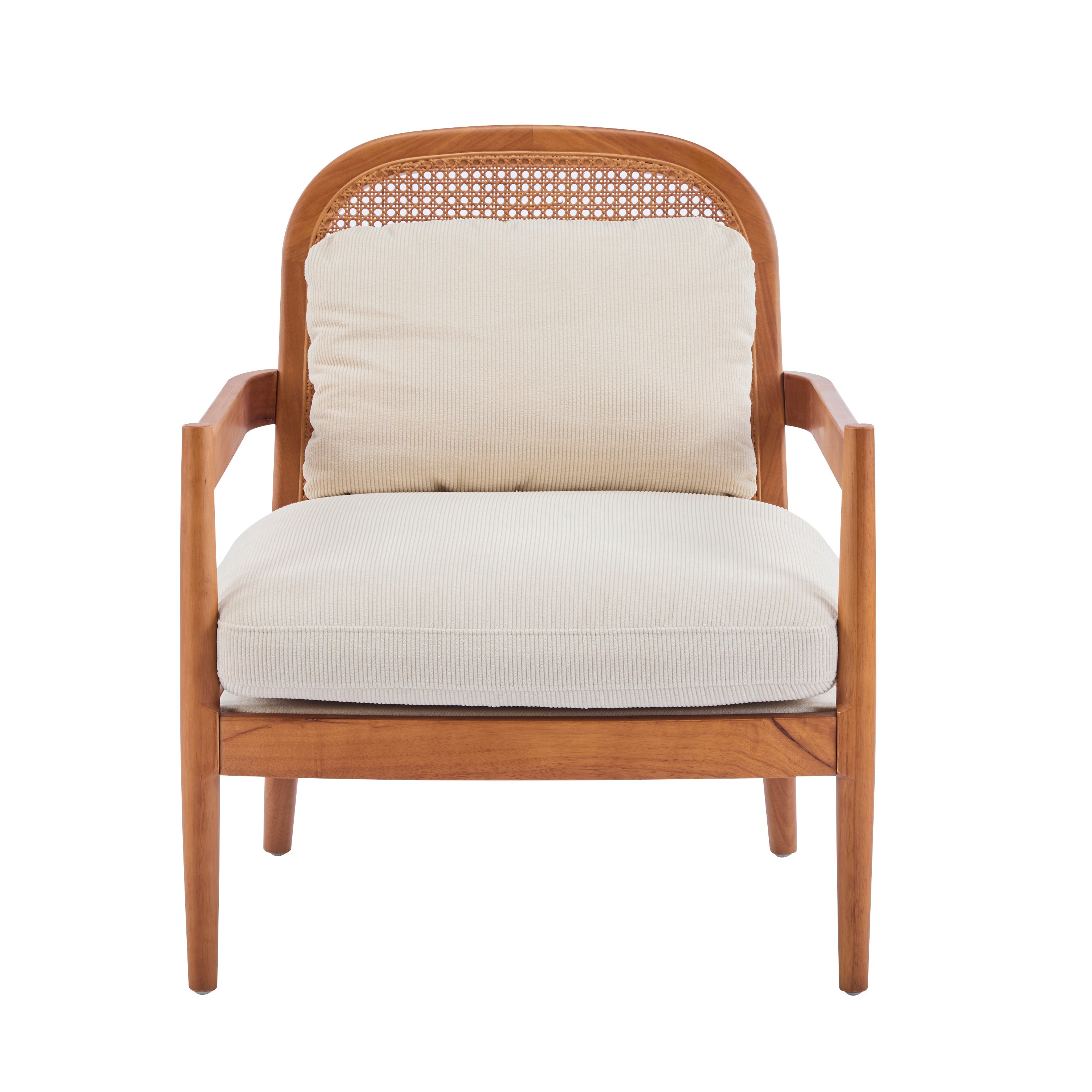 Elliston Rattan Backrest Solid Wood Accent Chair with Cushions, Set of 2