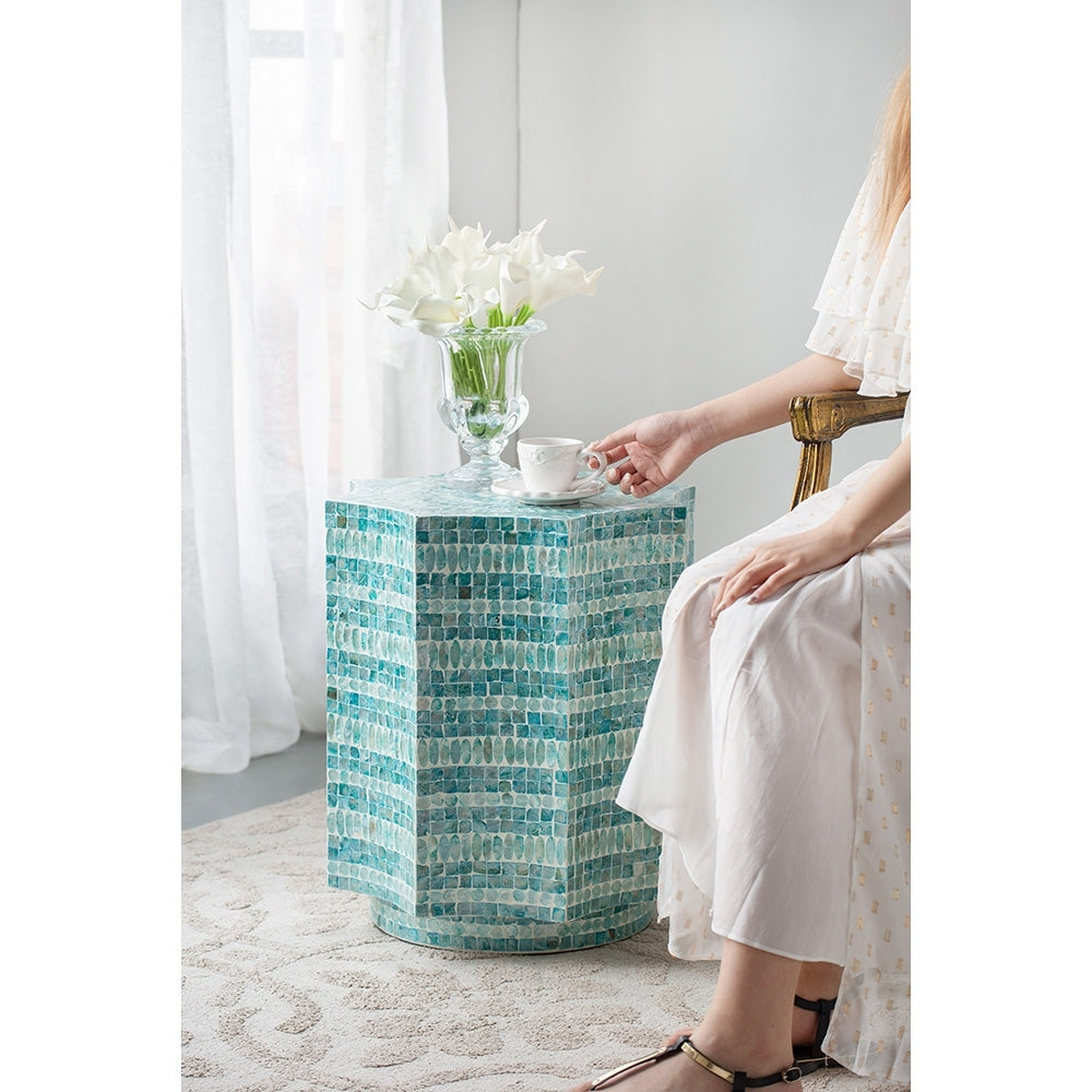Blue Scalloped Capiz Side Table