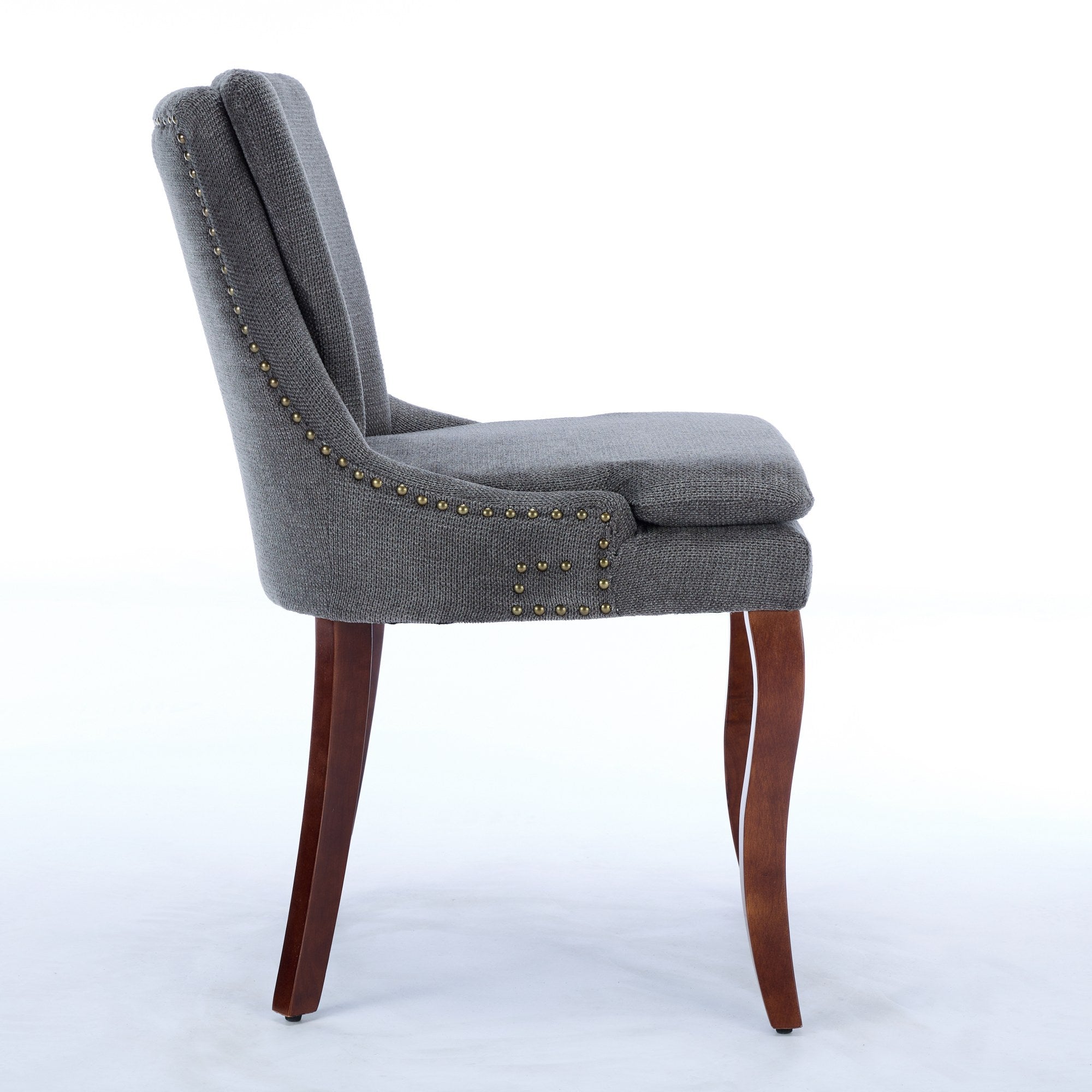 ChenilleUpholstered Dining Chairs with Curved Solid Wood Legs, Set of 2