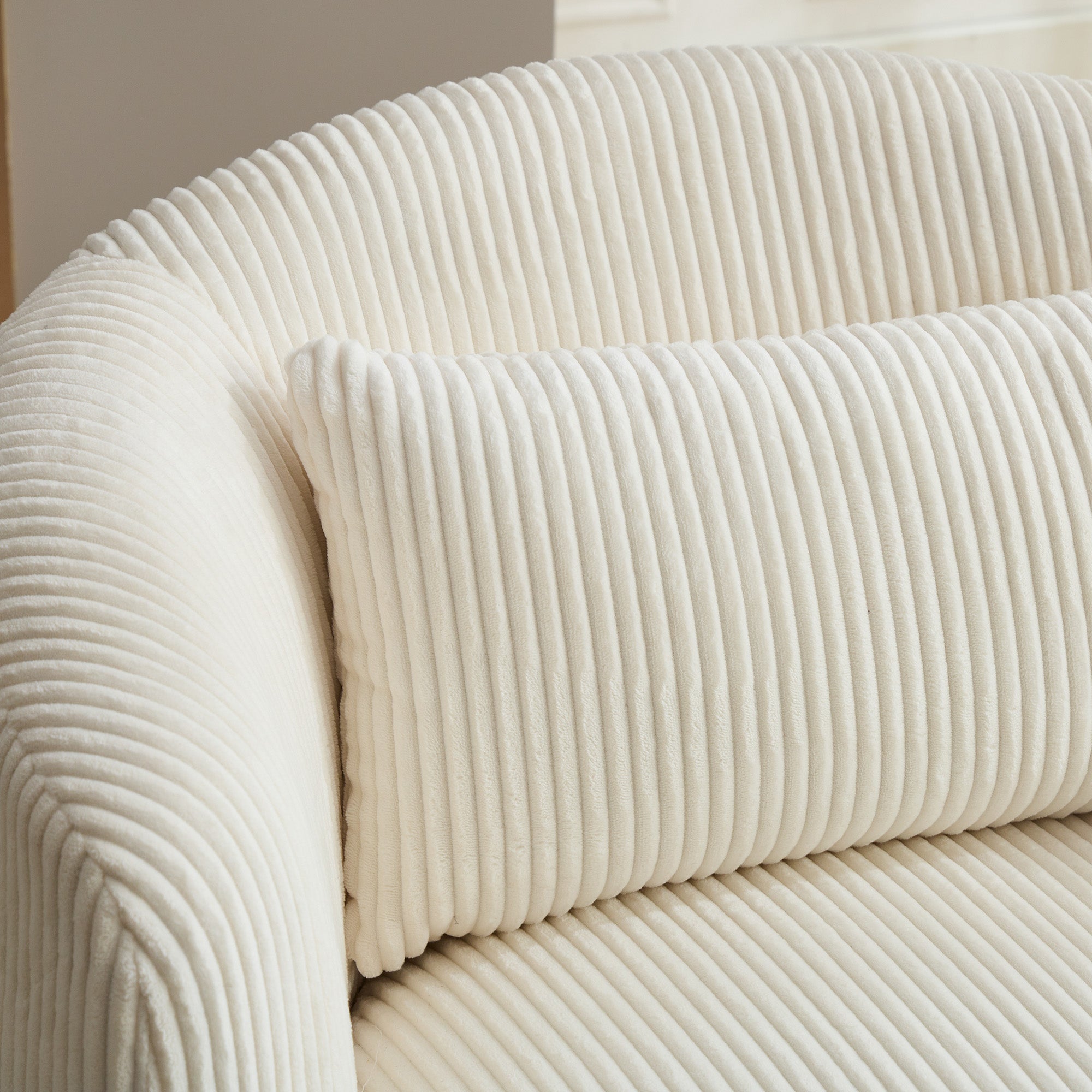 Wide Upholstered Corduroy 360° Swivel Barrel Soft Accent Chair with Pillow