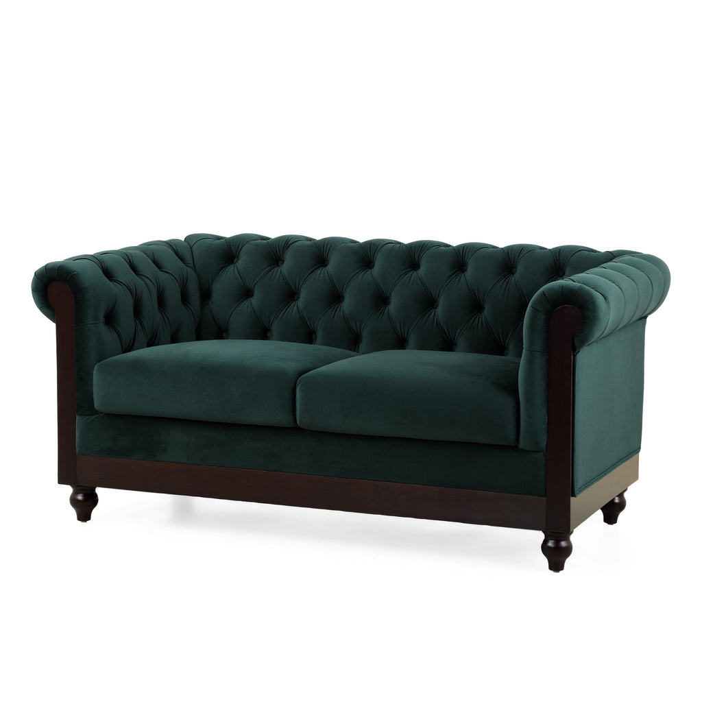 Velvet Rolled Arm Chesterfield Loveseat