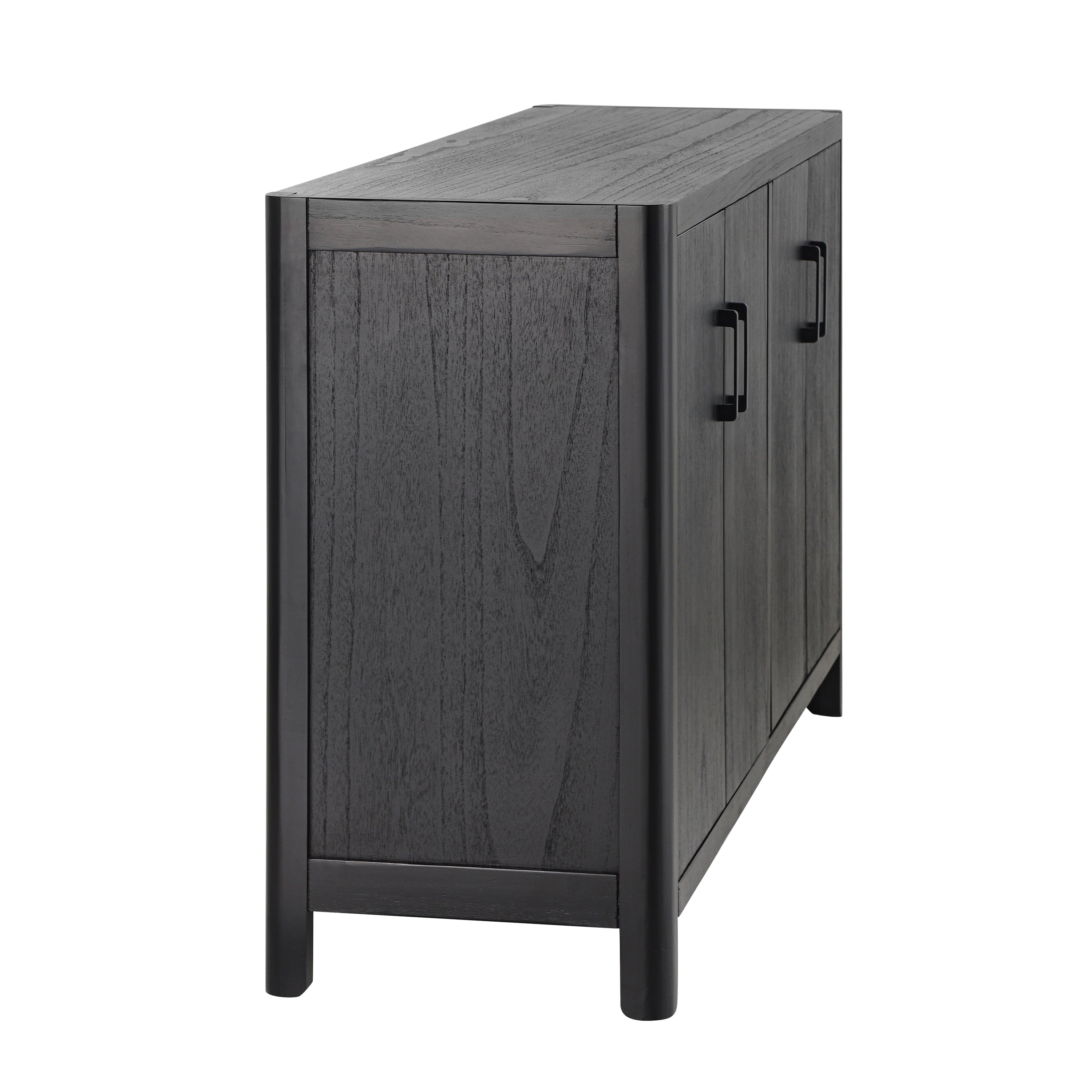 Farmhouse Style 4-Door Cabinet with Natural Distressed Finish