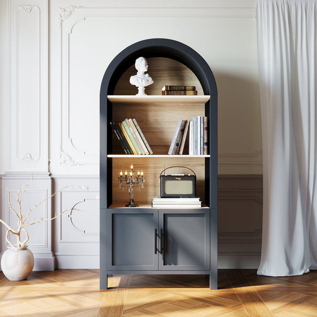 Grantham Arched 3-Tier Bookcase Cabinet with Door