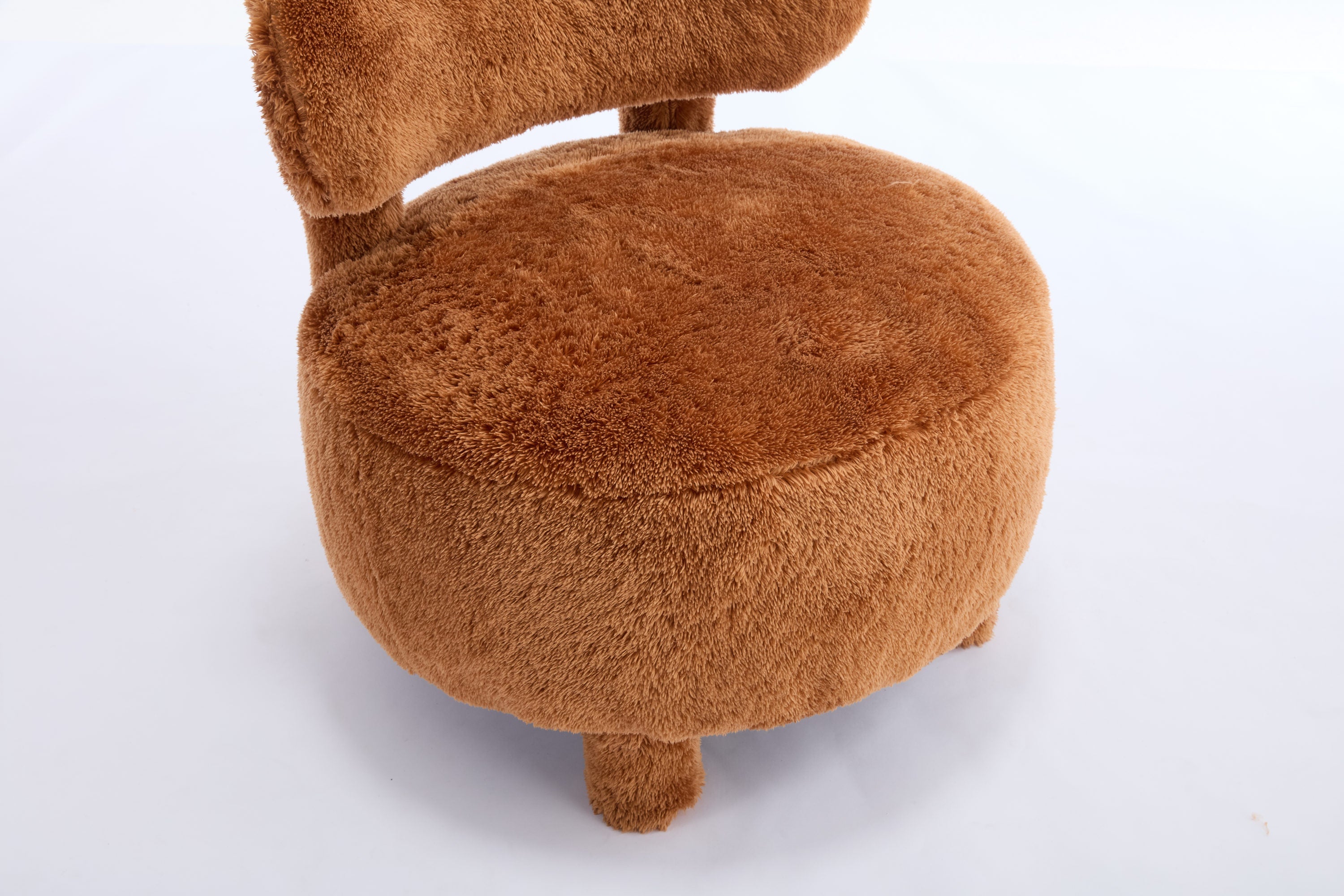 Fuzzy Armless Accent Chair with Curved Backrest and Solid Wooden Legs