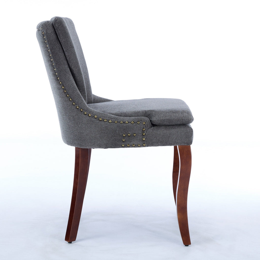 ChenilleUpholstered Dining Chairs with Curved Solid Wood Legs, Set of 2