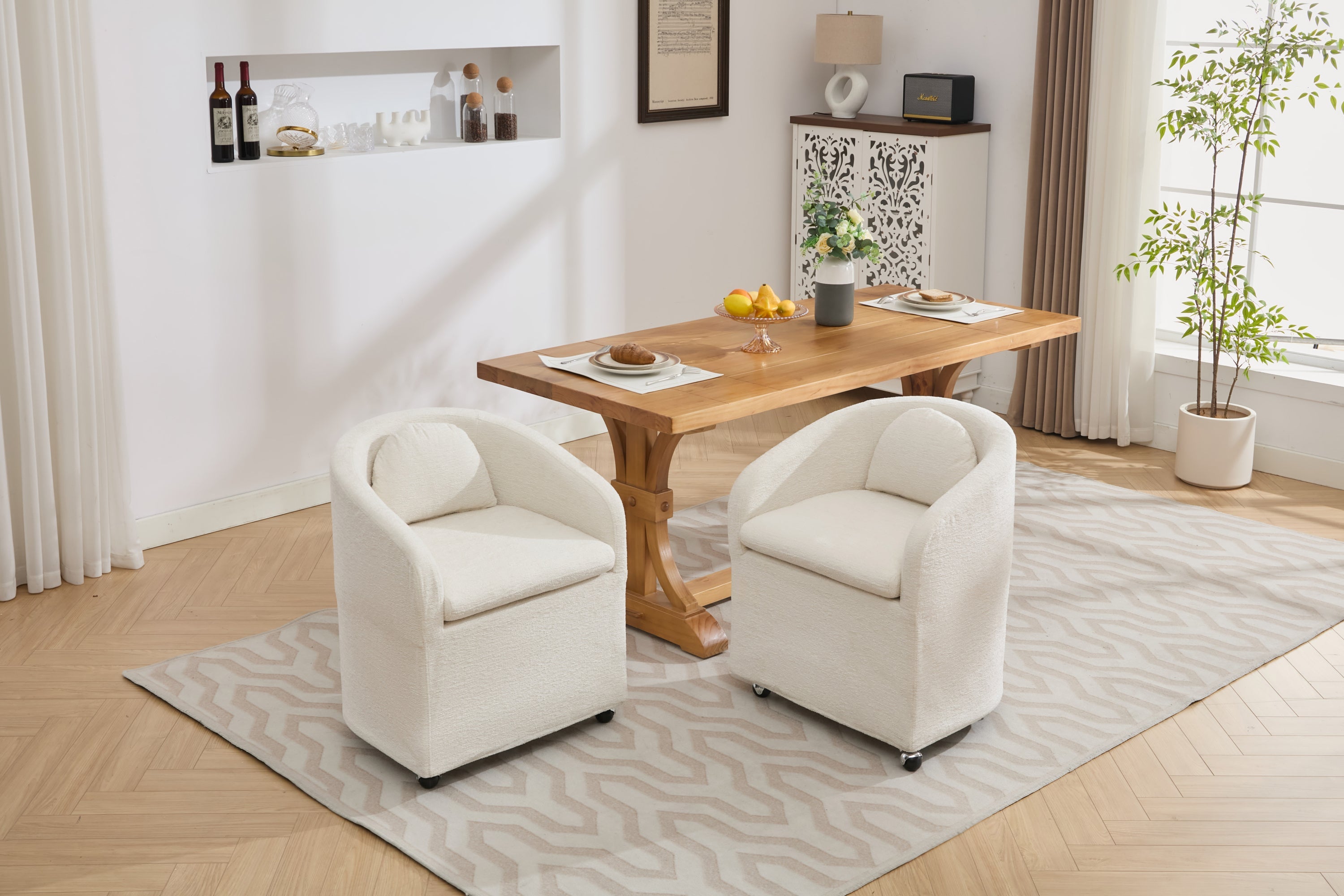Cheswick Chenille Upholstered Dining Arm Chair With Back Cushion and Wheels