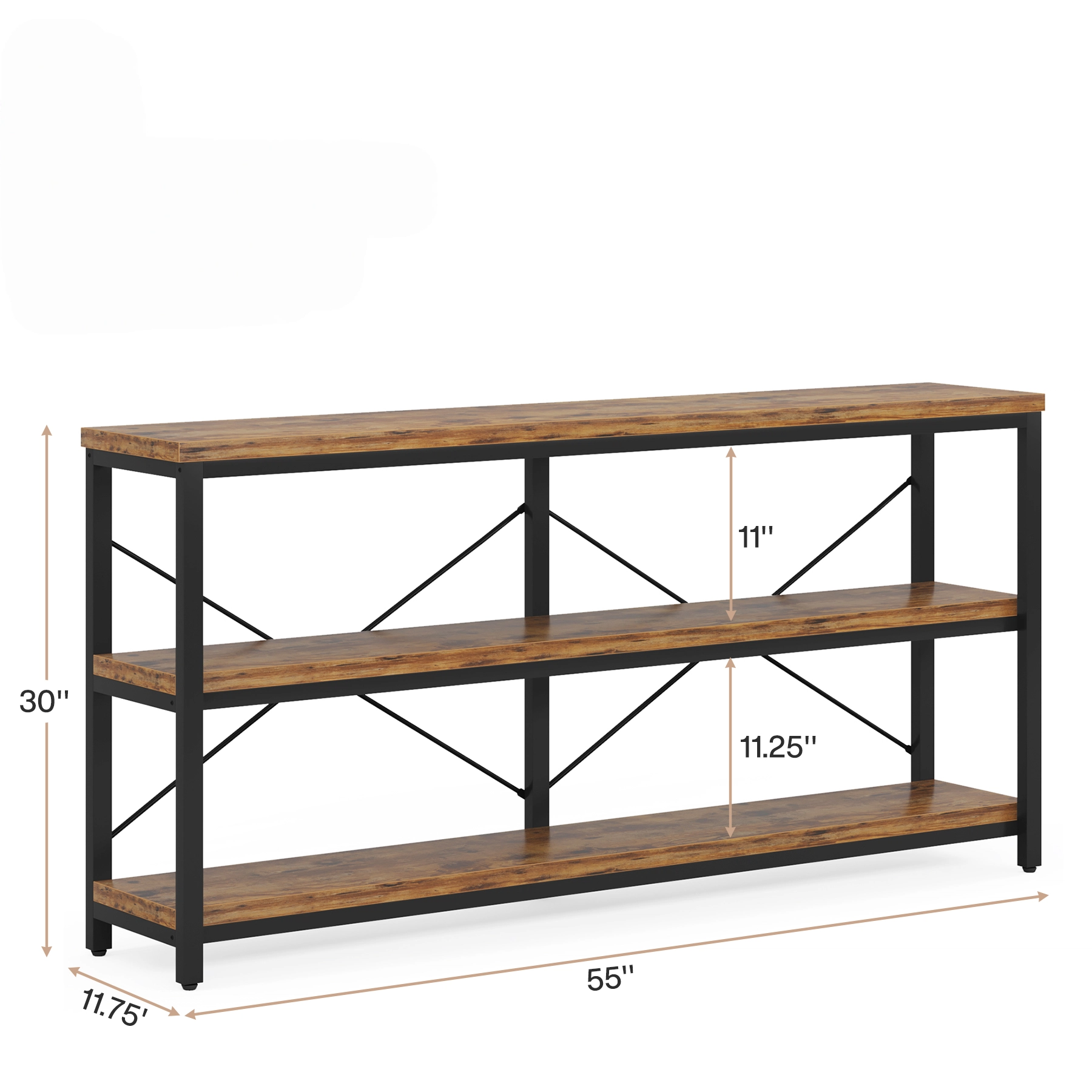 Granton Industrial 3-Tier Console Table with Storage Shelves