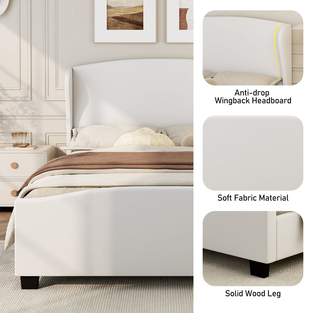 Modern Wingback Linen Upholstered Bed