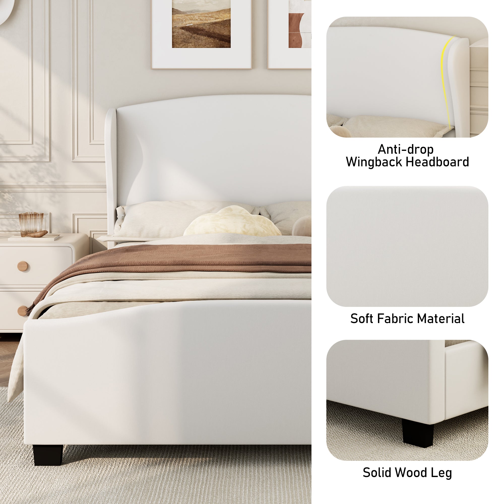 Modern Wingback Linen Upholstered Bed