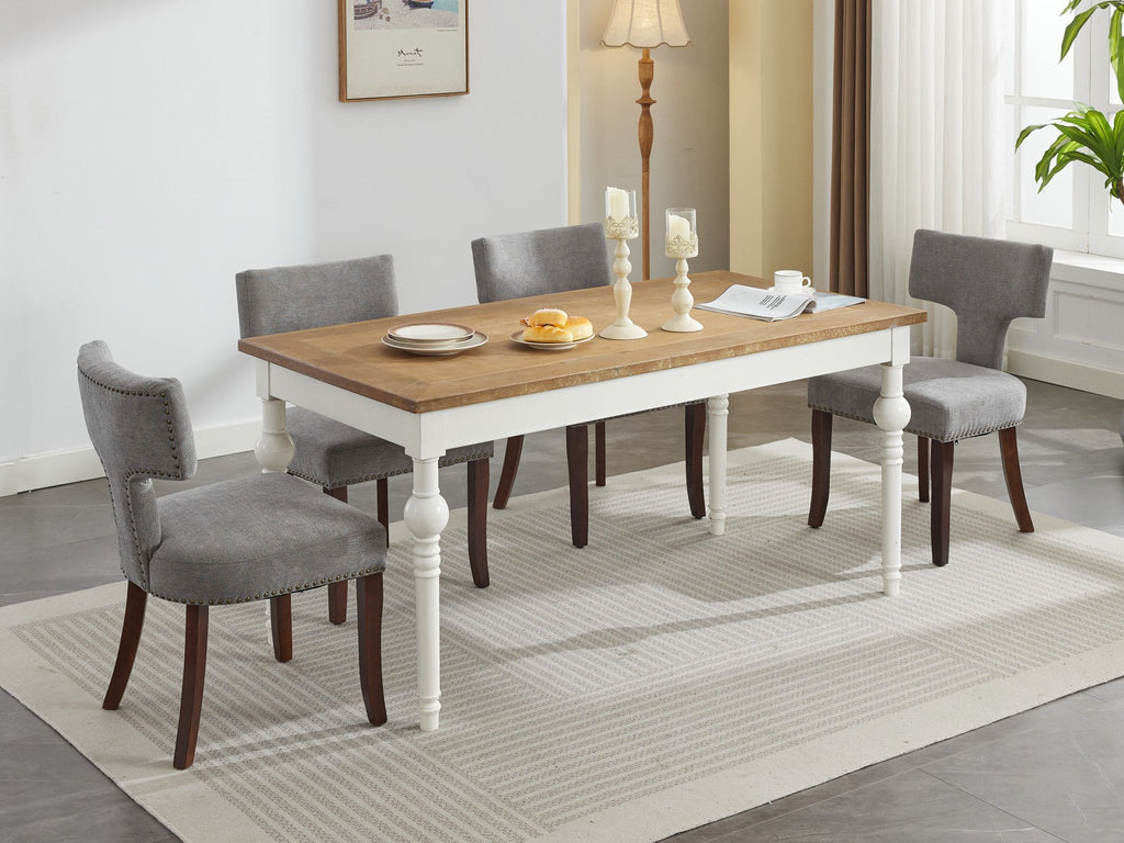 Mid Century Modern T-Back Dining Chairs with Nailhead Trim, Set of 2