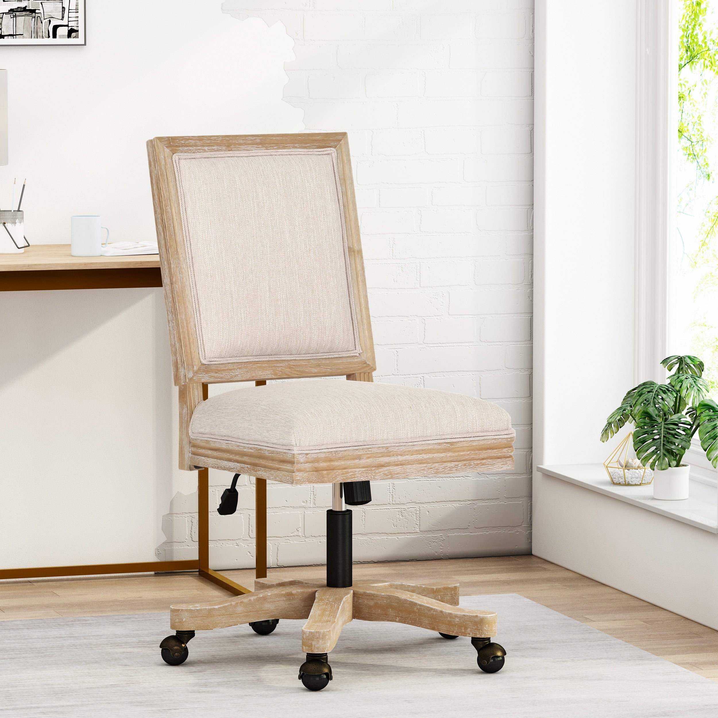 French Country Square Back Swivel & Lift Office Chair