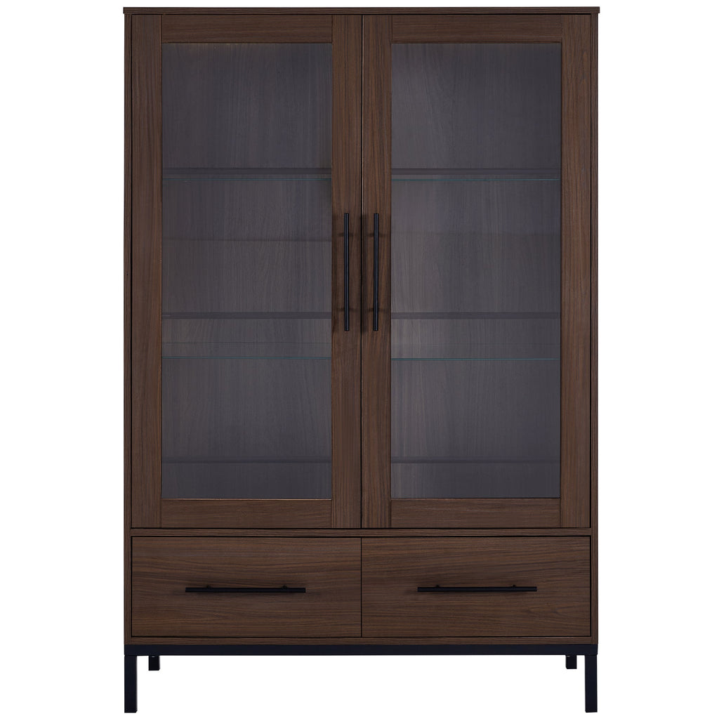 Wide Farmhouse Storage Cabinet with 4-Tier Adjustable Glass Shelves