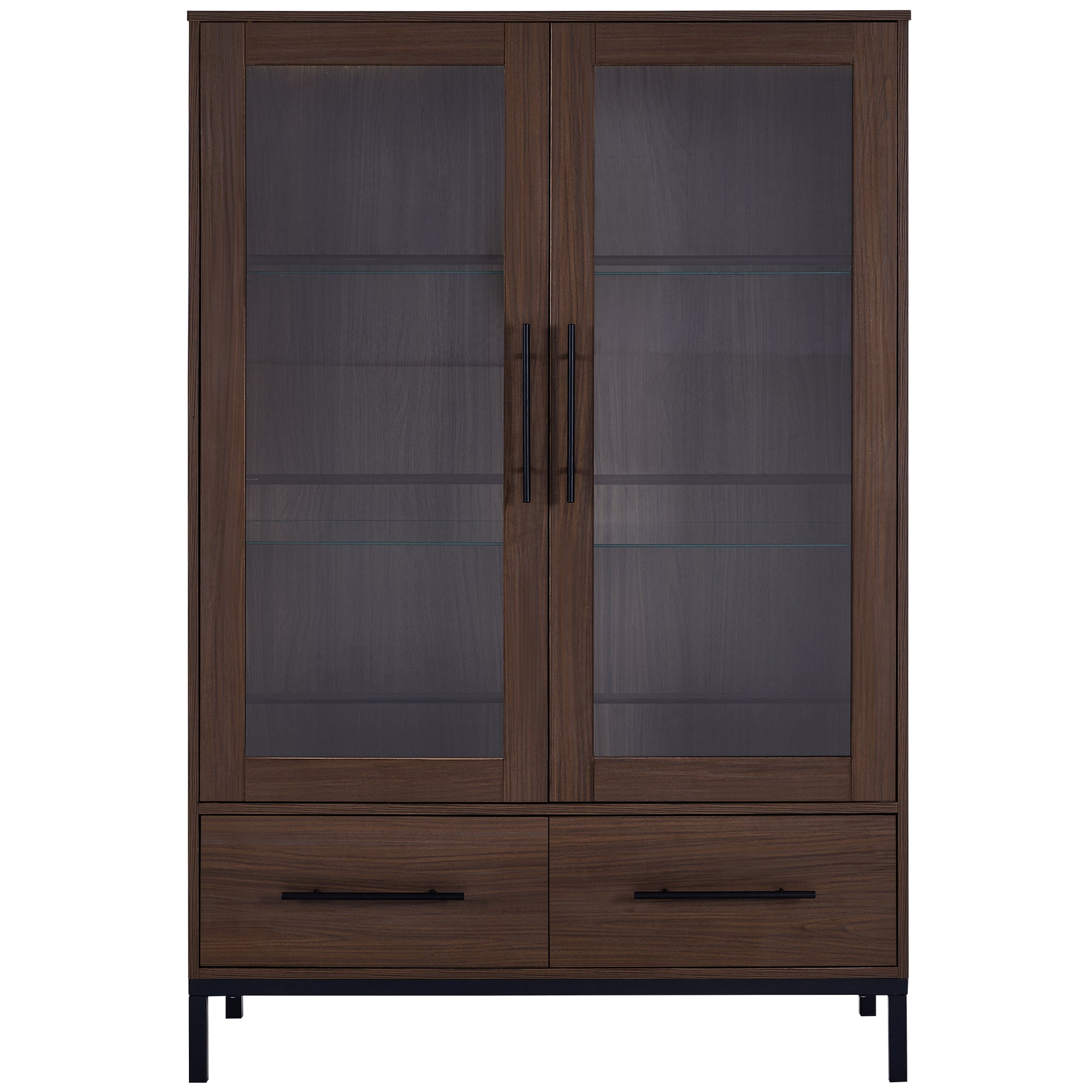 Wide Farmhouse Storage Cabinet with 4-Tier Adjustable Glass Shelves